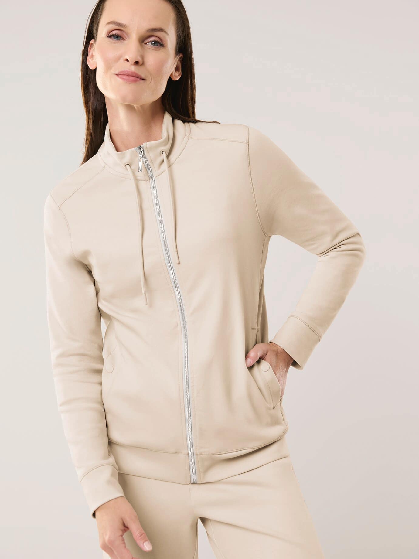 Baumwollstretch Jacke, normale Größen, Farbe Beige, 40, hautsympathische Baumwolle bequem dank Elasthan Damen