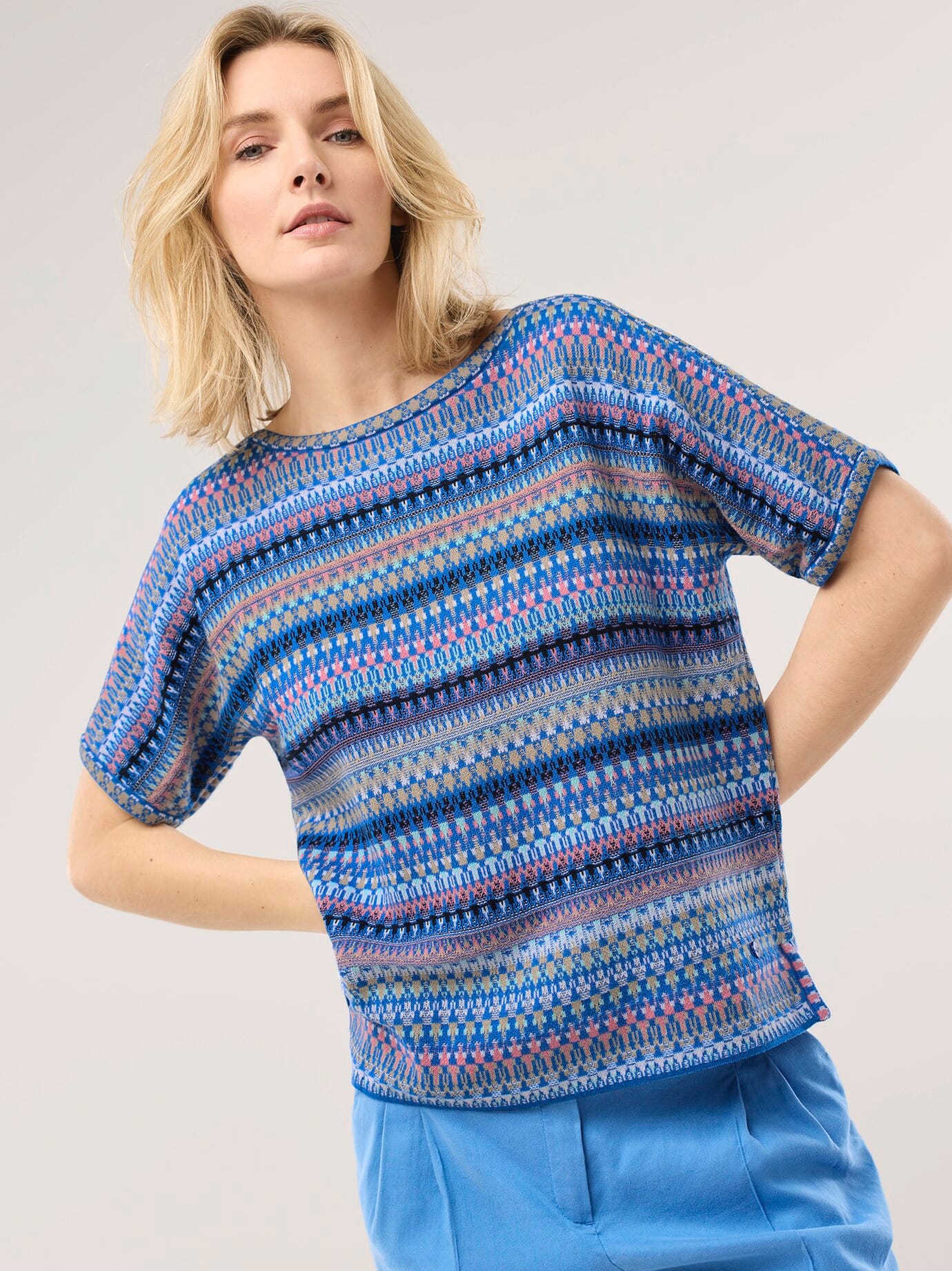 Walbusch Kimono Pullover Baumwolljacquard, normale Größen, Farbe Blau, 44, im Kimonoschnitt reine Baumwolle Damen