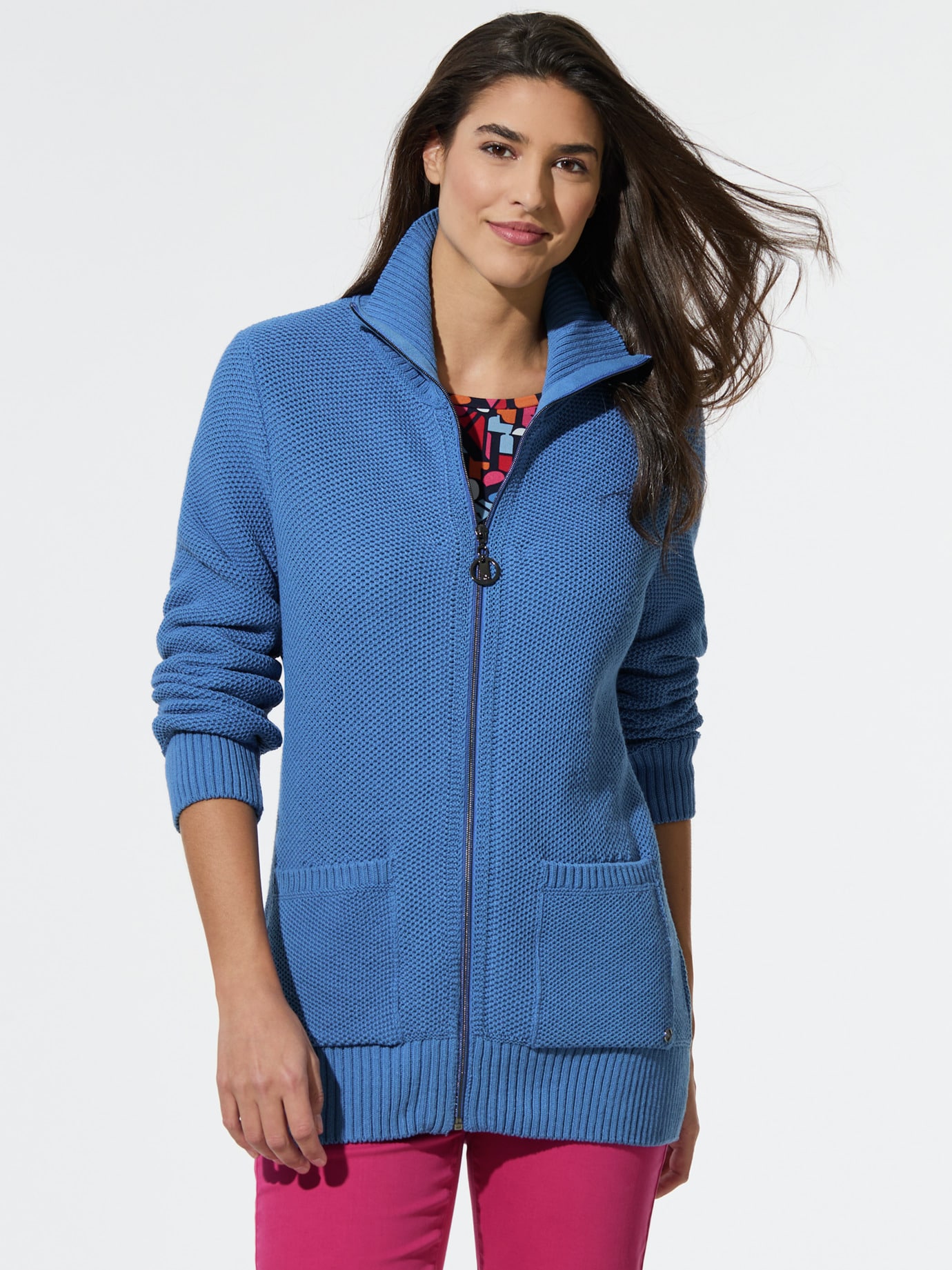 Zip-Longstrickjacke Königsblau