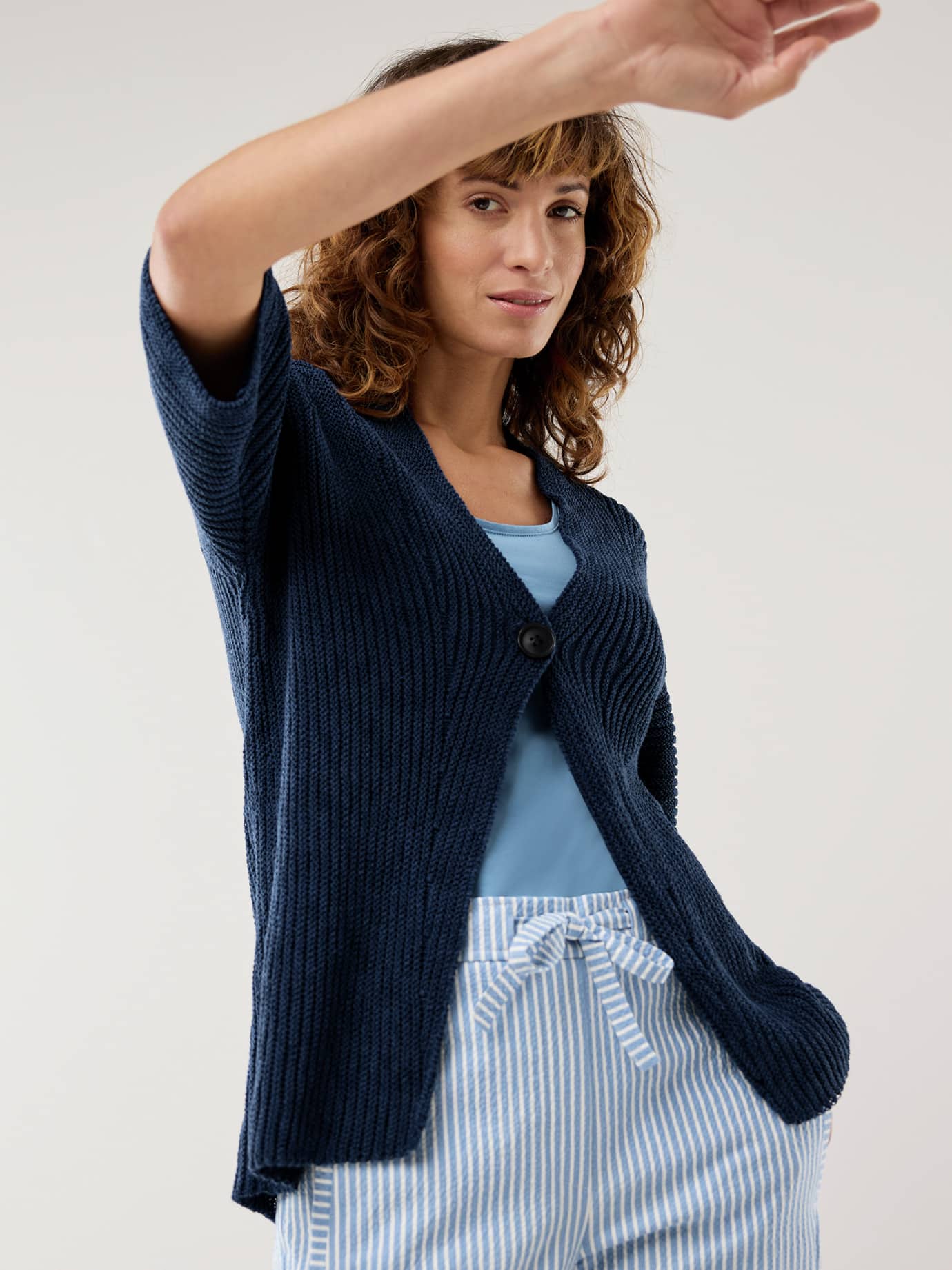 Walbusch Gilet Tricot Fil Ruban Bleu 38 6