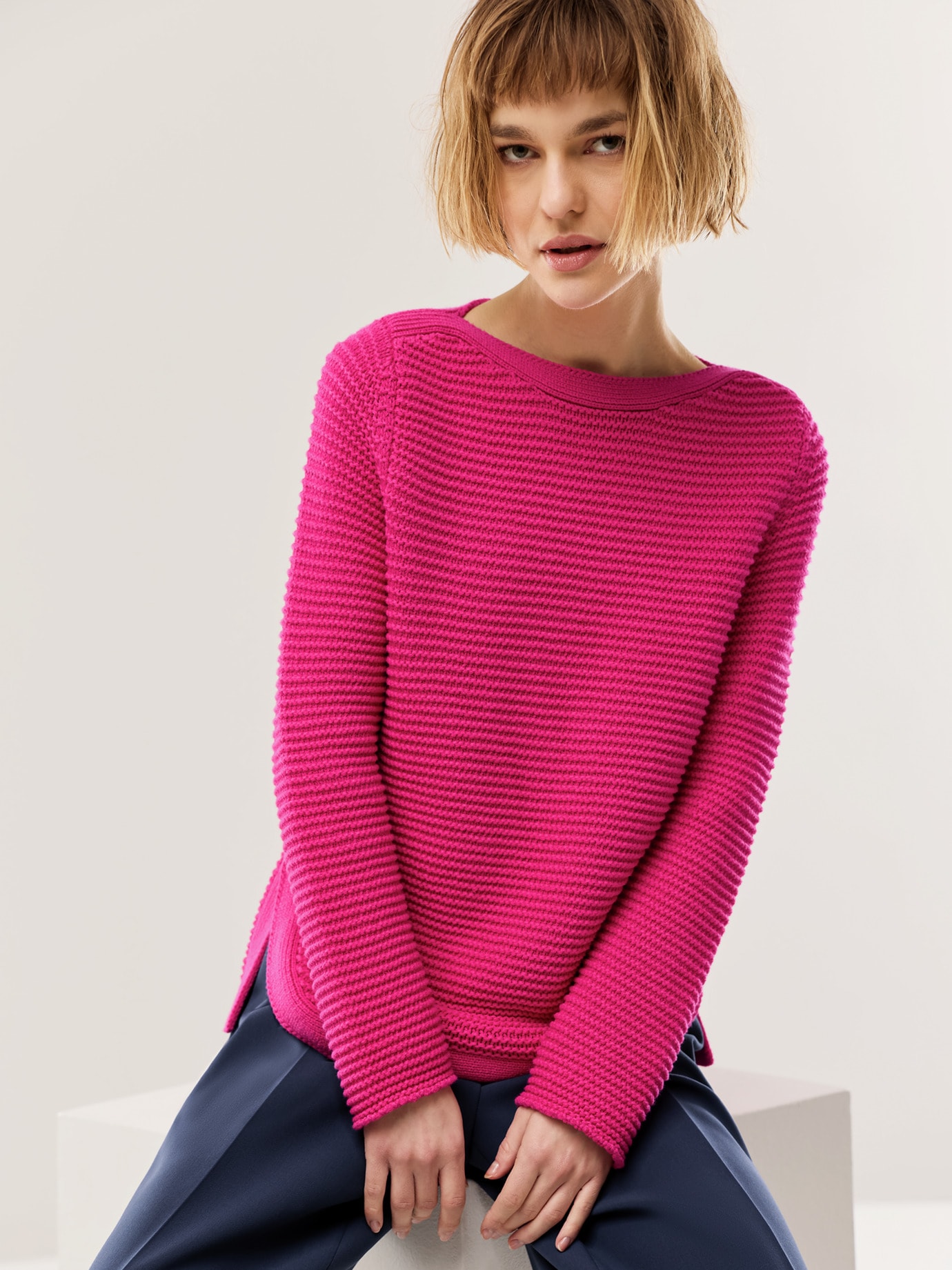 Breton-Pullover Baumwollmix Fuchsia