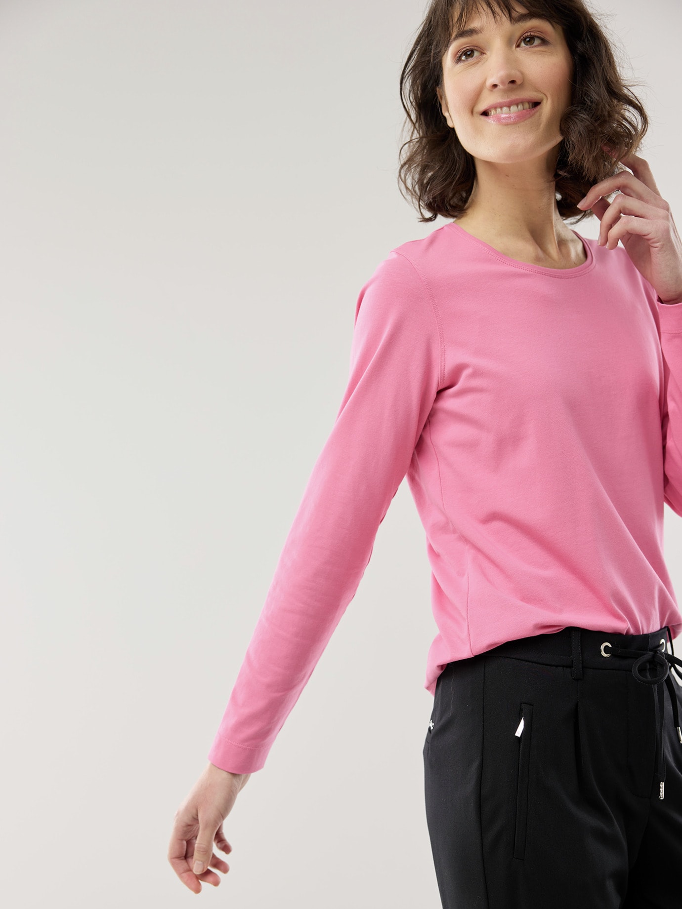 Baumwoll-Basic-Shirt Langarm Malve