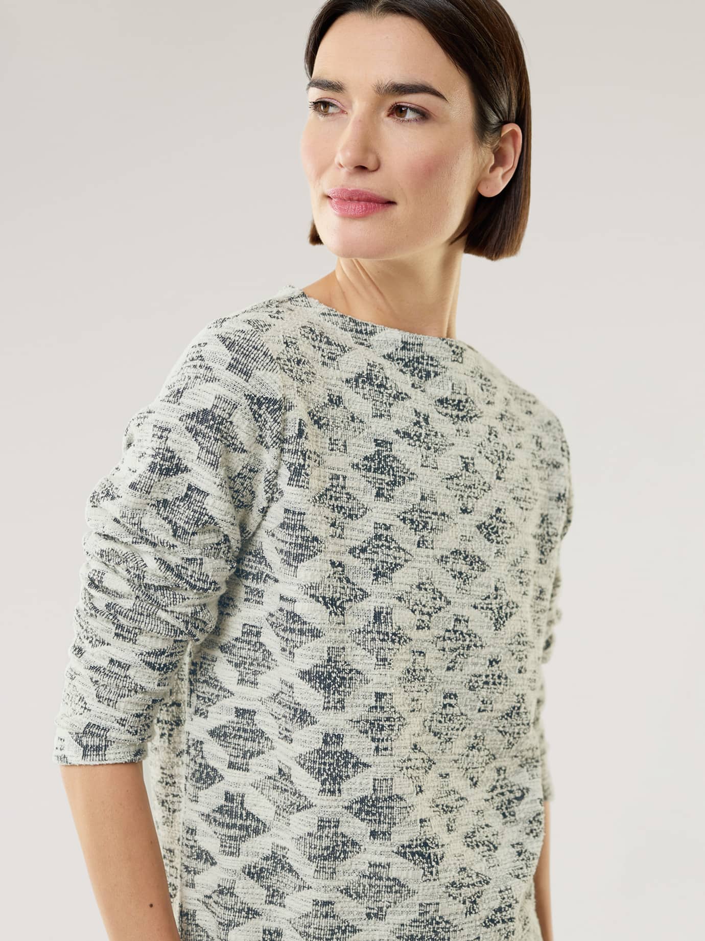 Walbusch Boucle Sweatshirt Chimney Collar Blue 46 2
