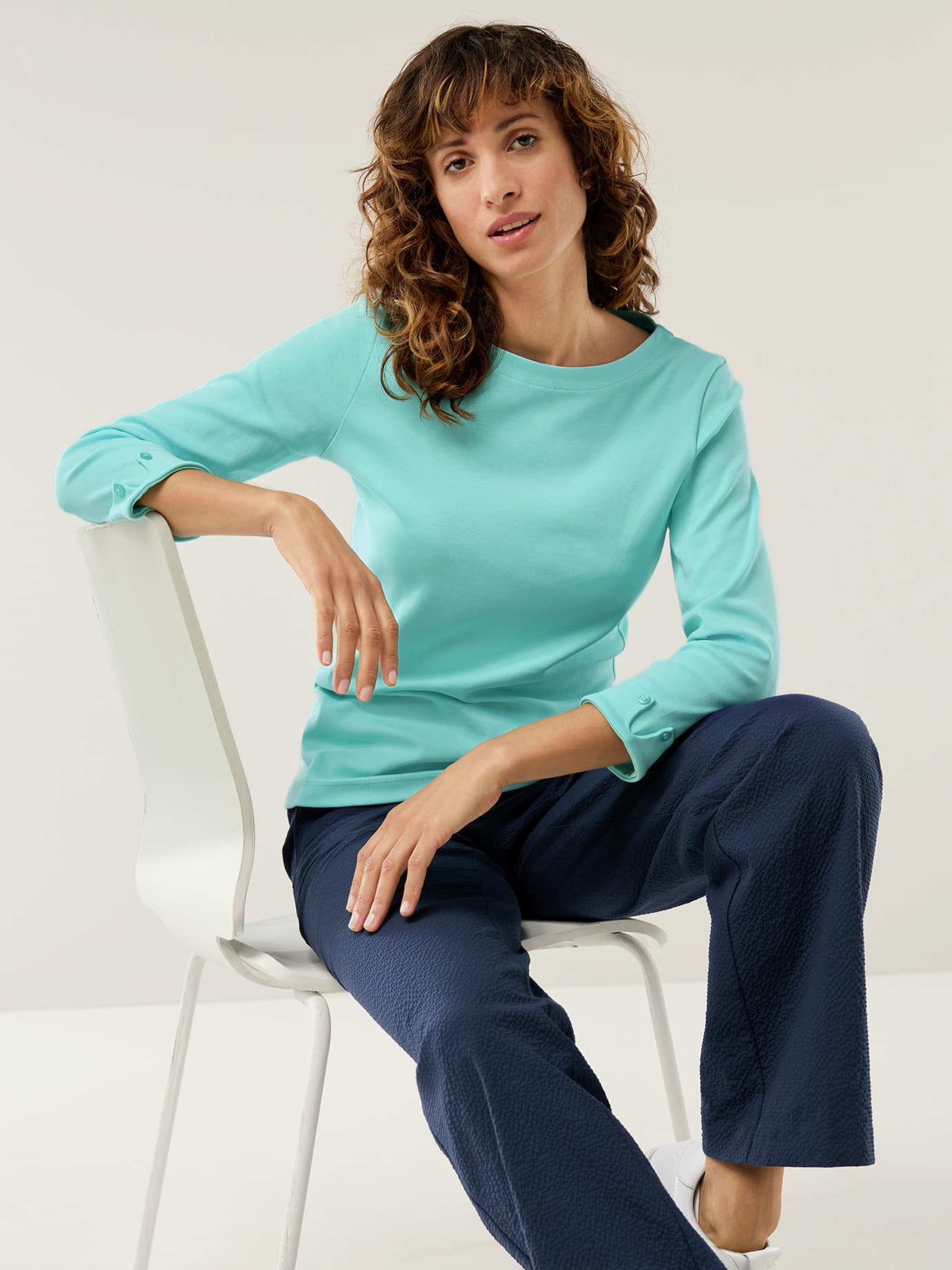 Walbusch Baumwollshirt Softrib, normale Größen, Farbe Blau, 36, hautsympathische Baumwolle bequem, da elastisch Damen 2