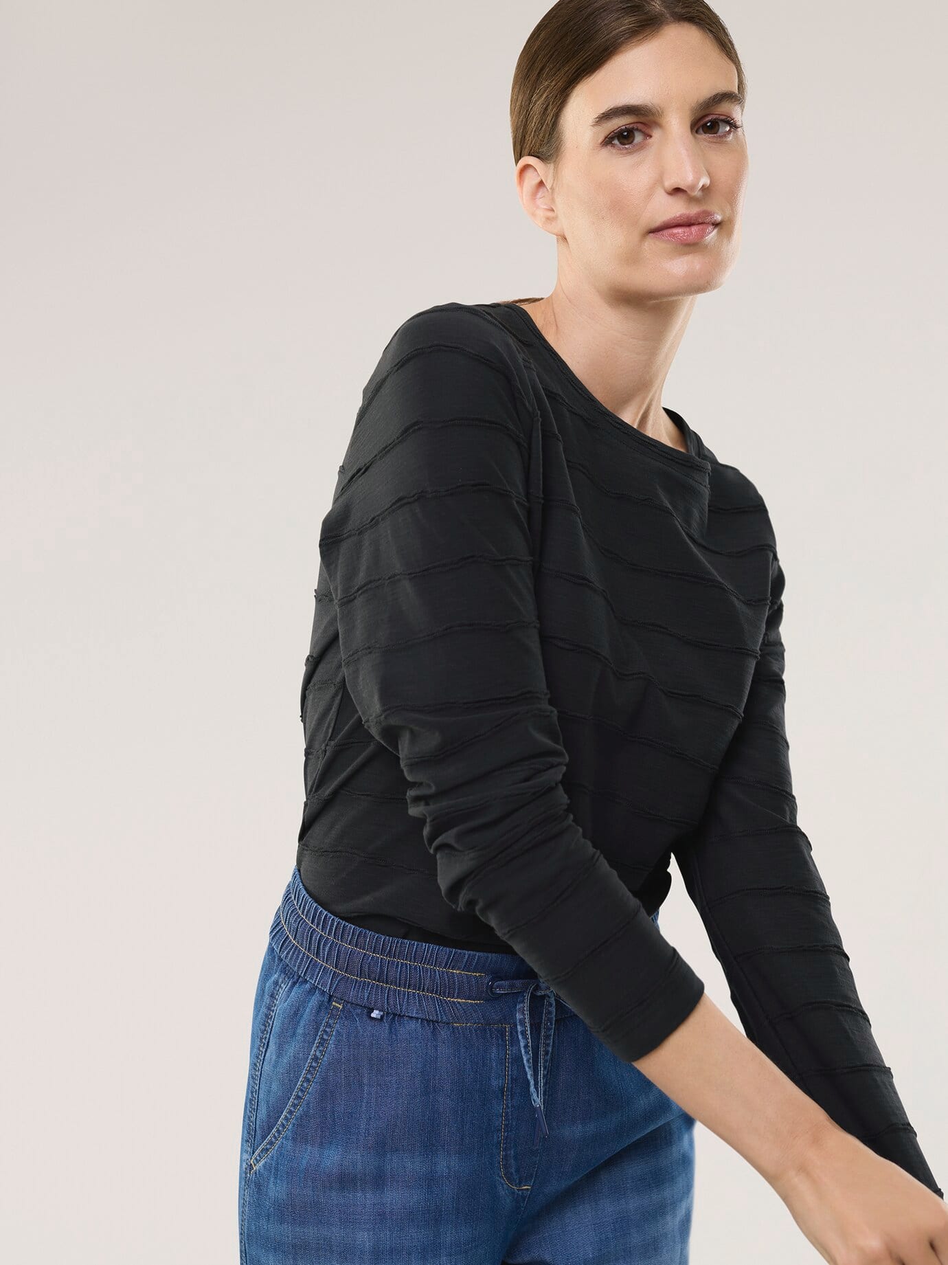 Walbusch Baumwollshirt Streifenstruktur LA, normale Größen, Farbe Schwarz, 50, angenehm zu tragen atmungsaktive Baumwolle Damen
