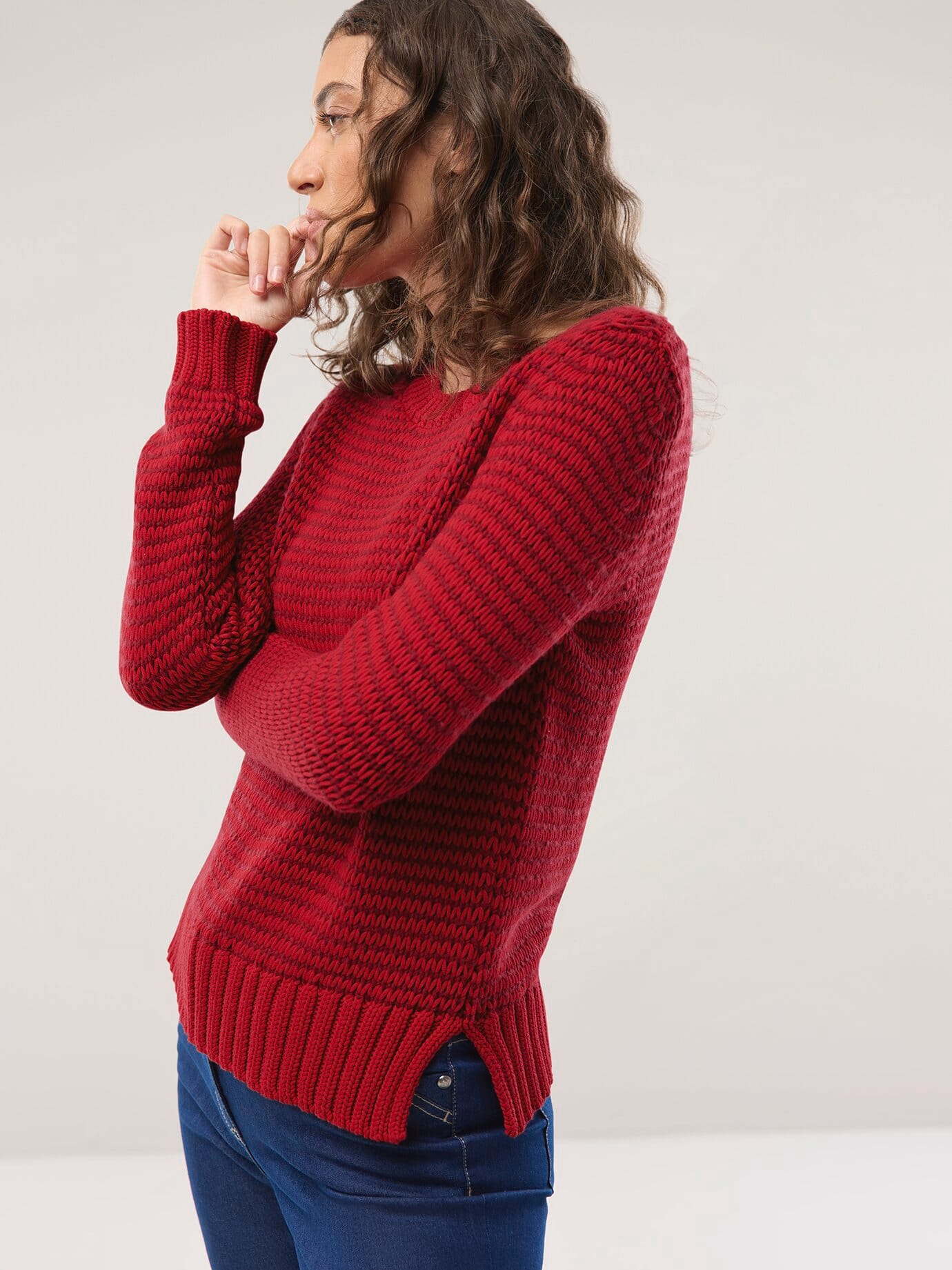 Walbusch Pullover mit dezentem Streifen, normale Größen, Farbe Rot, 46, edles, italienisches Garn feiner Effektstreifen Damen 2