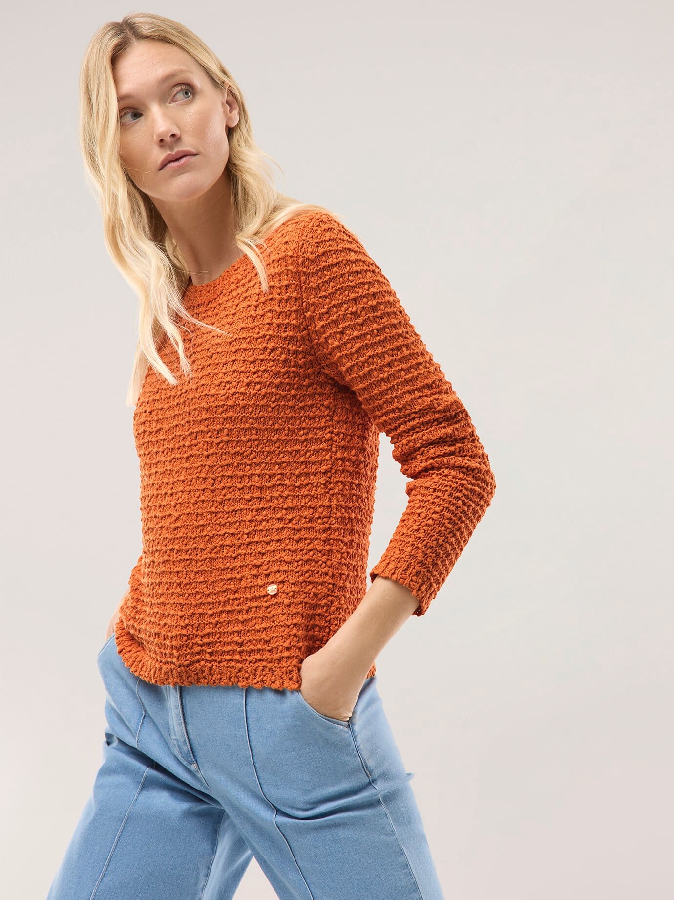 Walbusch Textured Knit Pullover Orange Size 46 2
