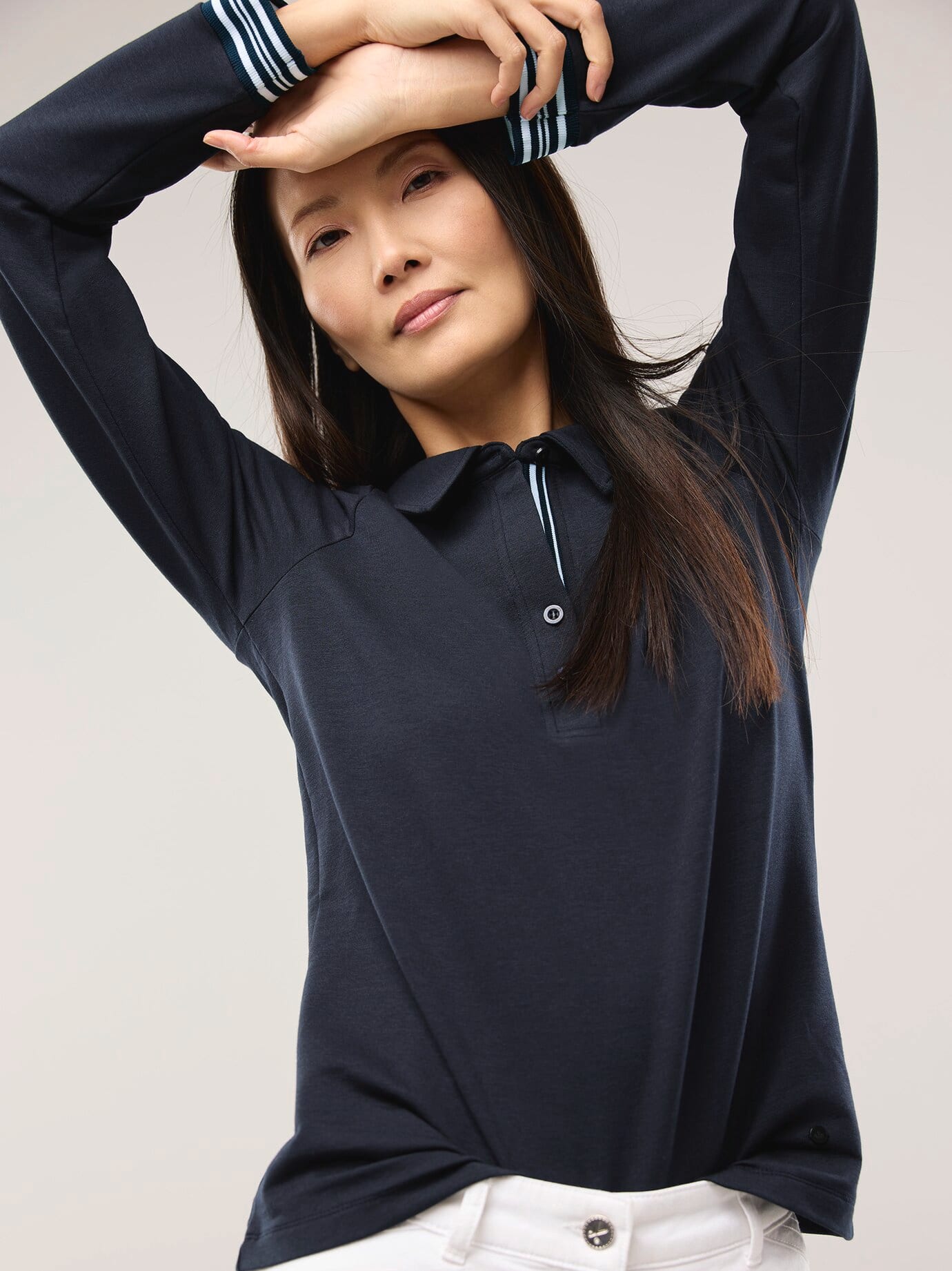 Walbusch Poloshirt Kontrastdetail, normale Größen, Farbe Blau, 44, weicher Baumwoll-/Modalmix moderner Look Damen 2