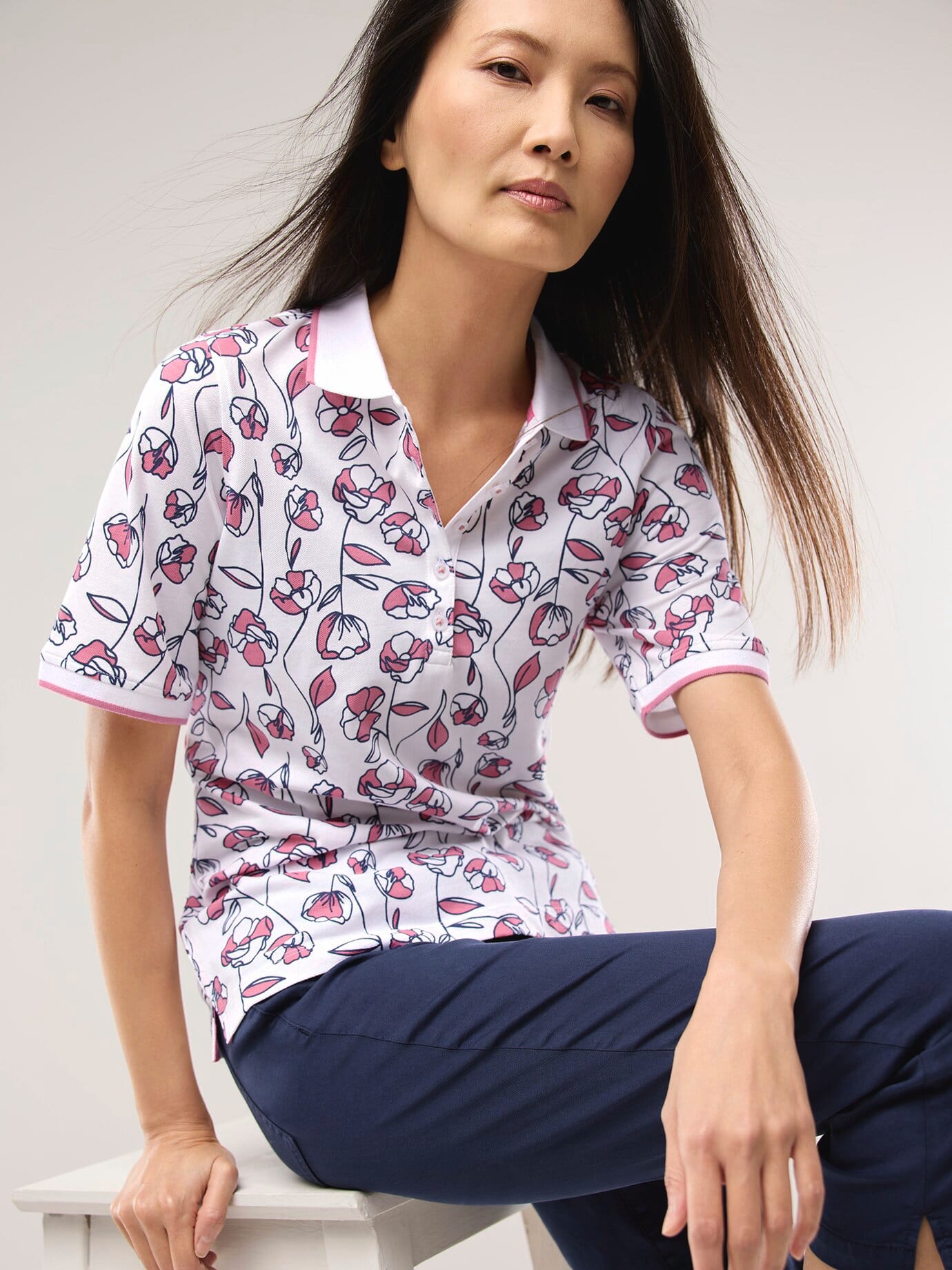 Extraglatt Polo, normale Größen, Farbe Pink, 40, weicher Baumwollmix frische Dessins Damen