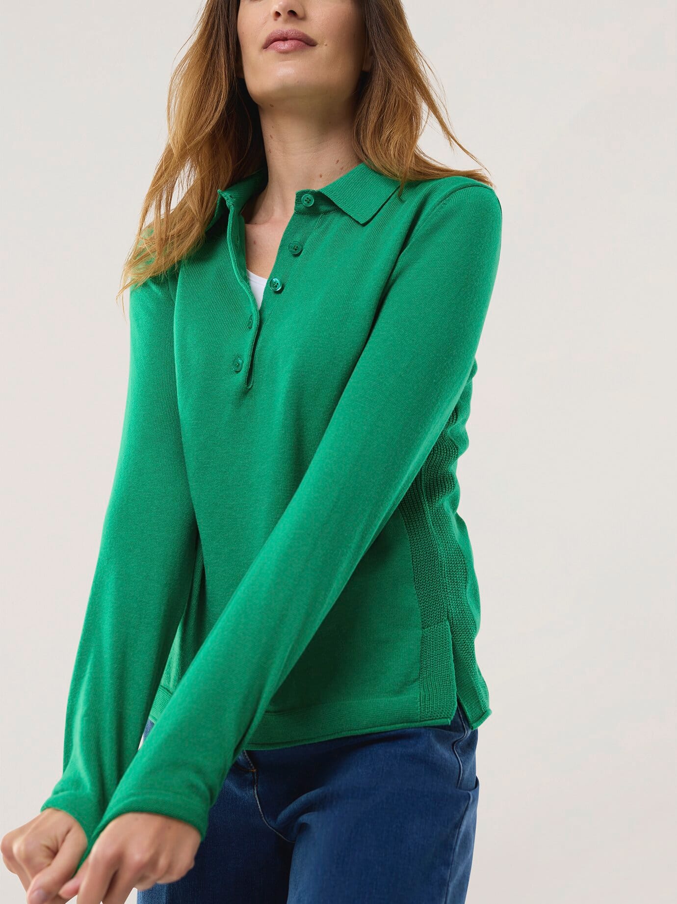 Polo-Pullover mit Seide, normale Größen, Farbe Grün, 38, edle Baumwoll-Seiden-Mischung modern und doch zeitlos Damen