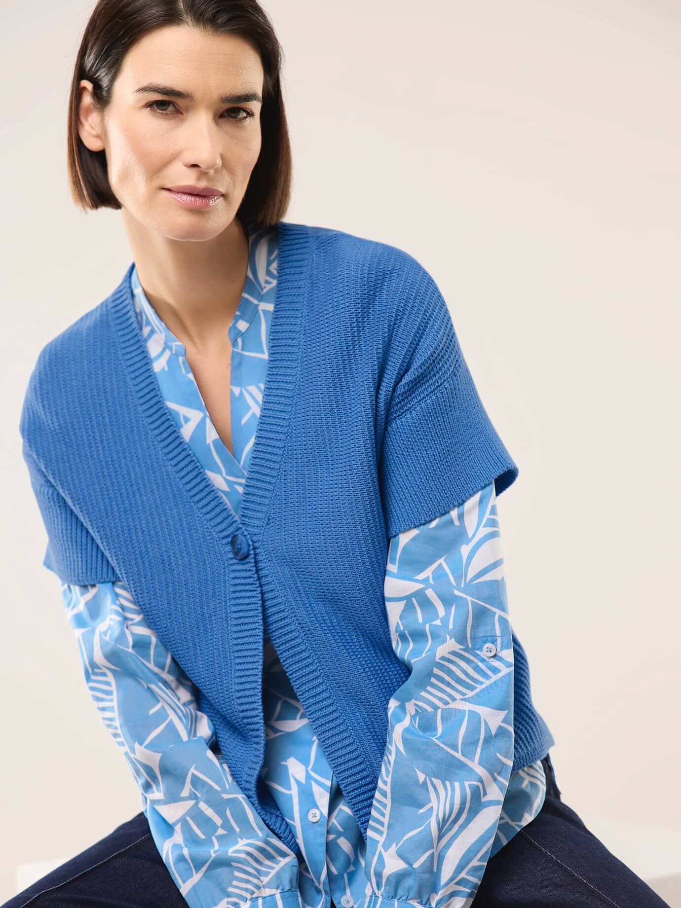 Walbusch Strickweste Strukturmuster Blau Grösse 52 2