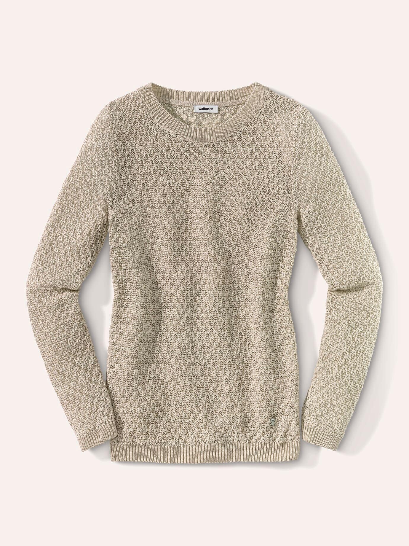 Edelgarn-Pullover Lino, normale Größen, Farbe Beige, 38, reines Leinen italienisches Garn Damen