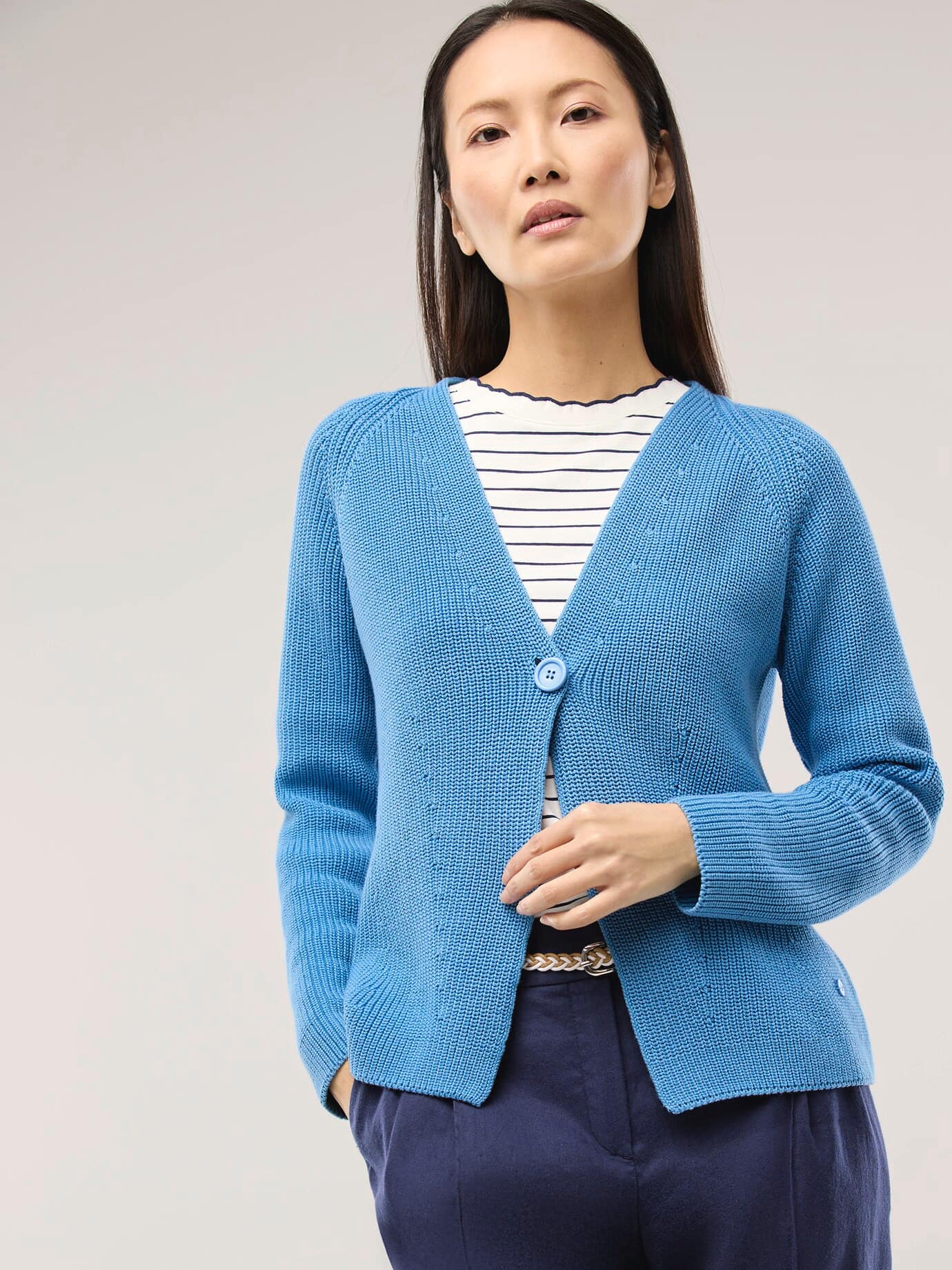 Strickjacke in Patentstrick, normale Größen, Farbe Blau, 48, aus reiner Baumwolle schöner Patentstrick Damen