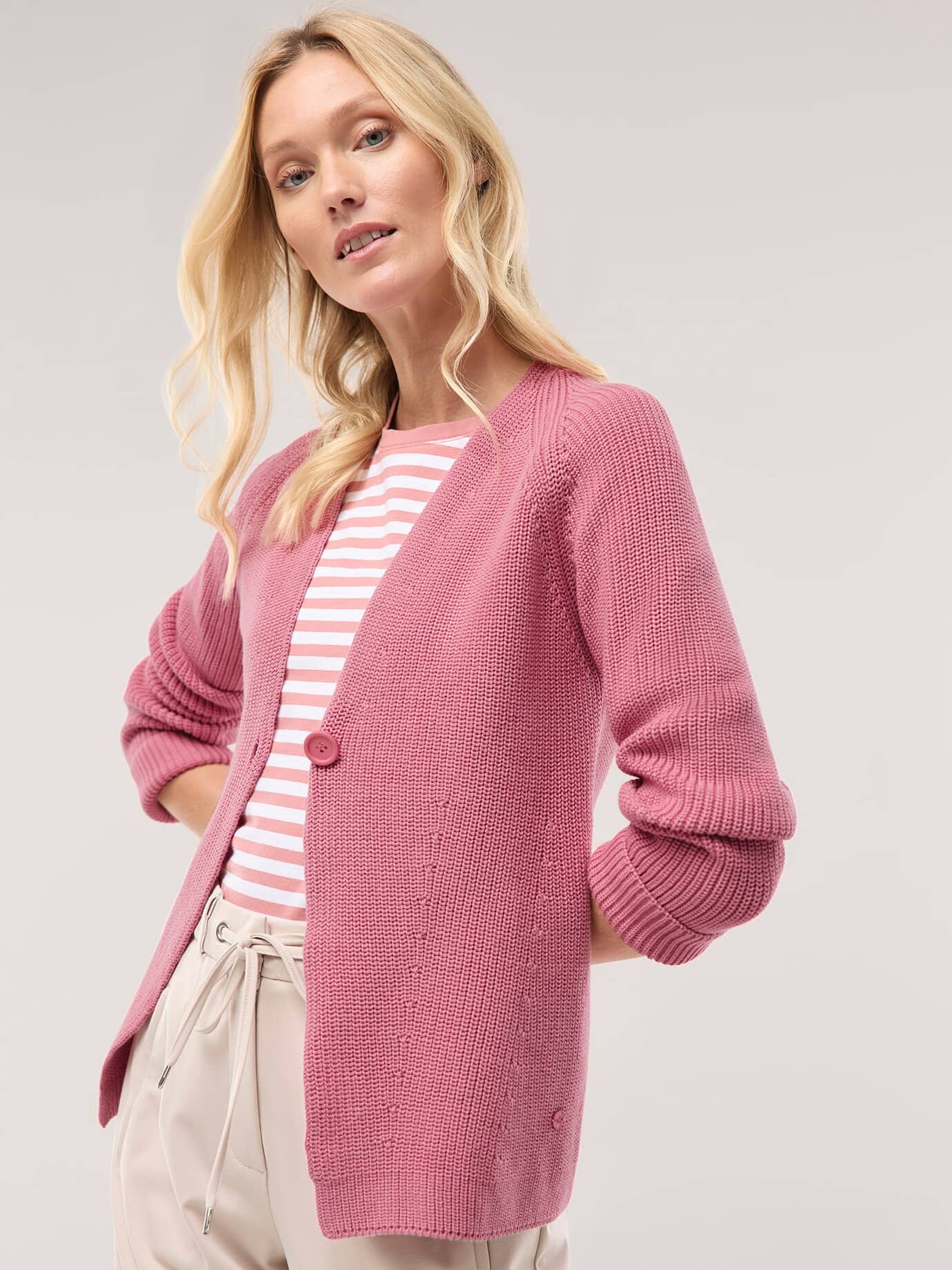 Strickjacke in Patentstrick, normale Größen, Farbe Rosa, 42, aus reiner Baumwolle schöner Patentstrick Damen