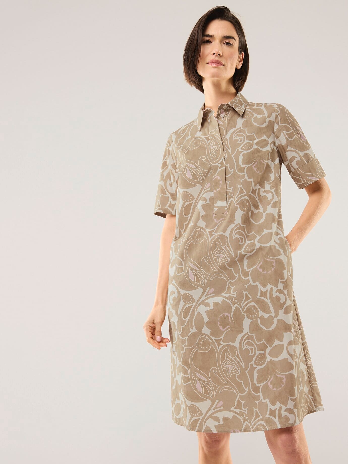 Hemdblusenkleid aus Baumwolle, noch offen: Filter Passform#normale Größen, Farbe Beige, 36, luftig leicht atmungsaktive Baumwolle Damen