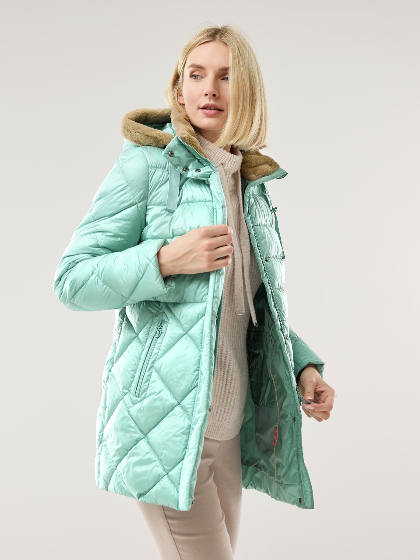 Steppjacke Kuschelkragen Gletschergrün