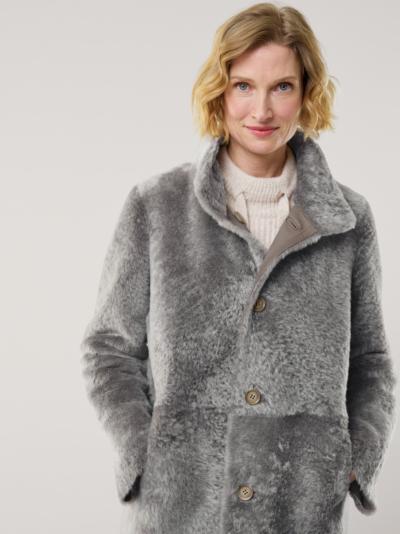 Walbusch Premium Lambskin Reversible Coat Beige Size 22 2