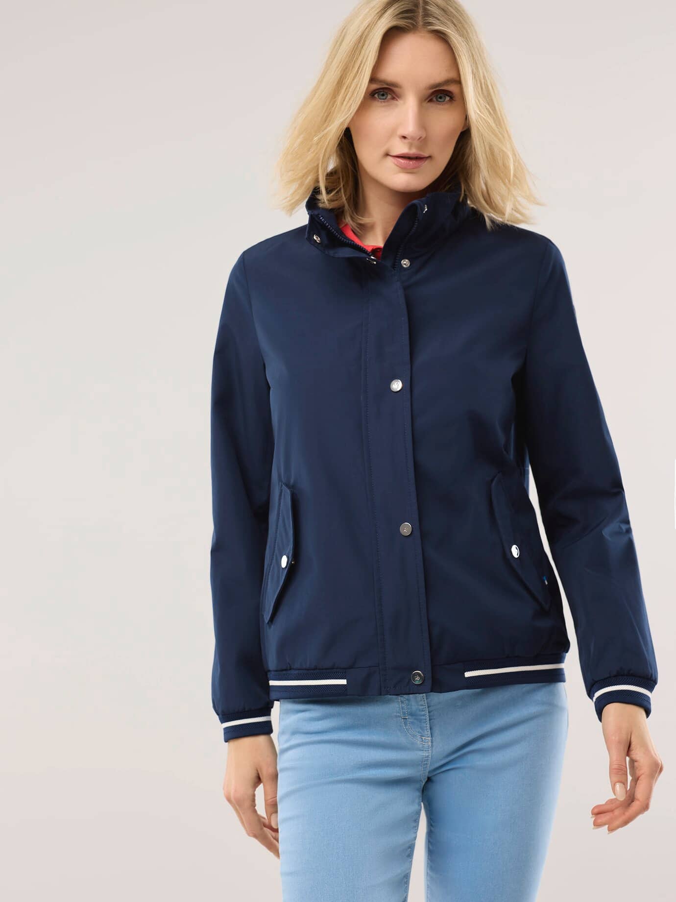 Blousonjacke Baumwollmix, normale Größen#Kurzgrößen, Farbe Blau, 48, luftiger Baumwollmix knitterfrei Damen