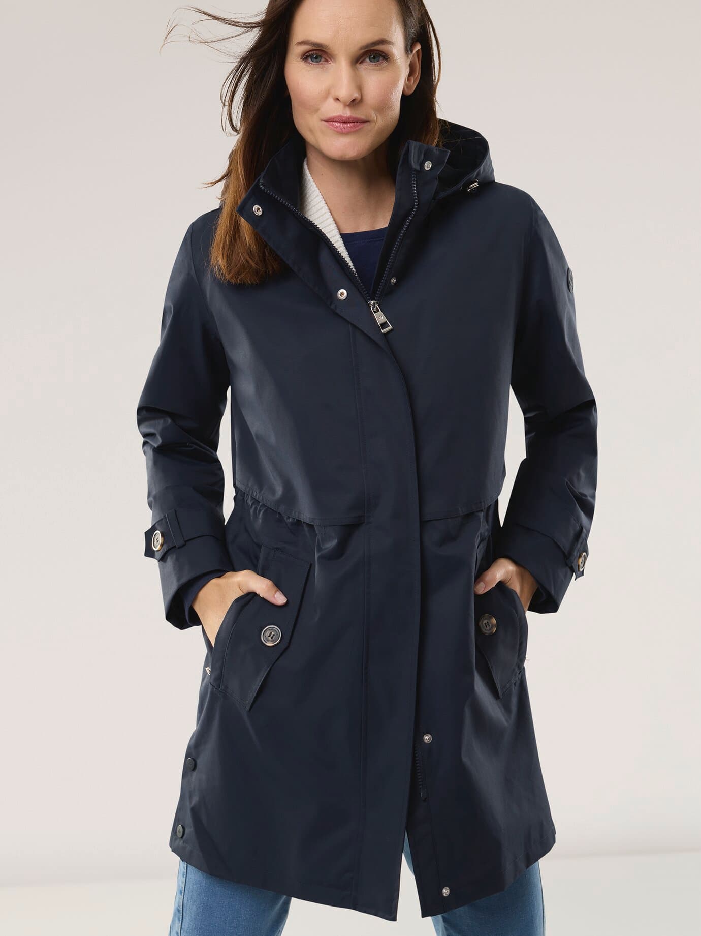 Aquastop Trench, normale Größen#Kurzgrößen, Farbe Blau, 48, wasserdicht und atmungsaktiv Baumwollmix Damen