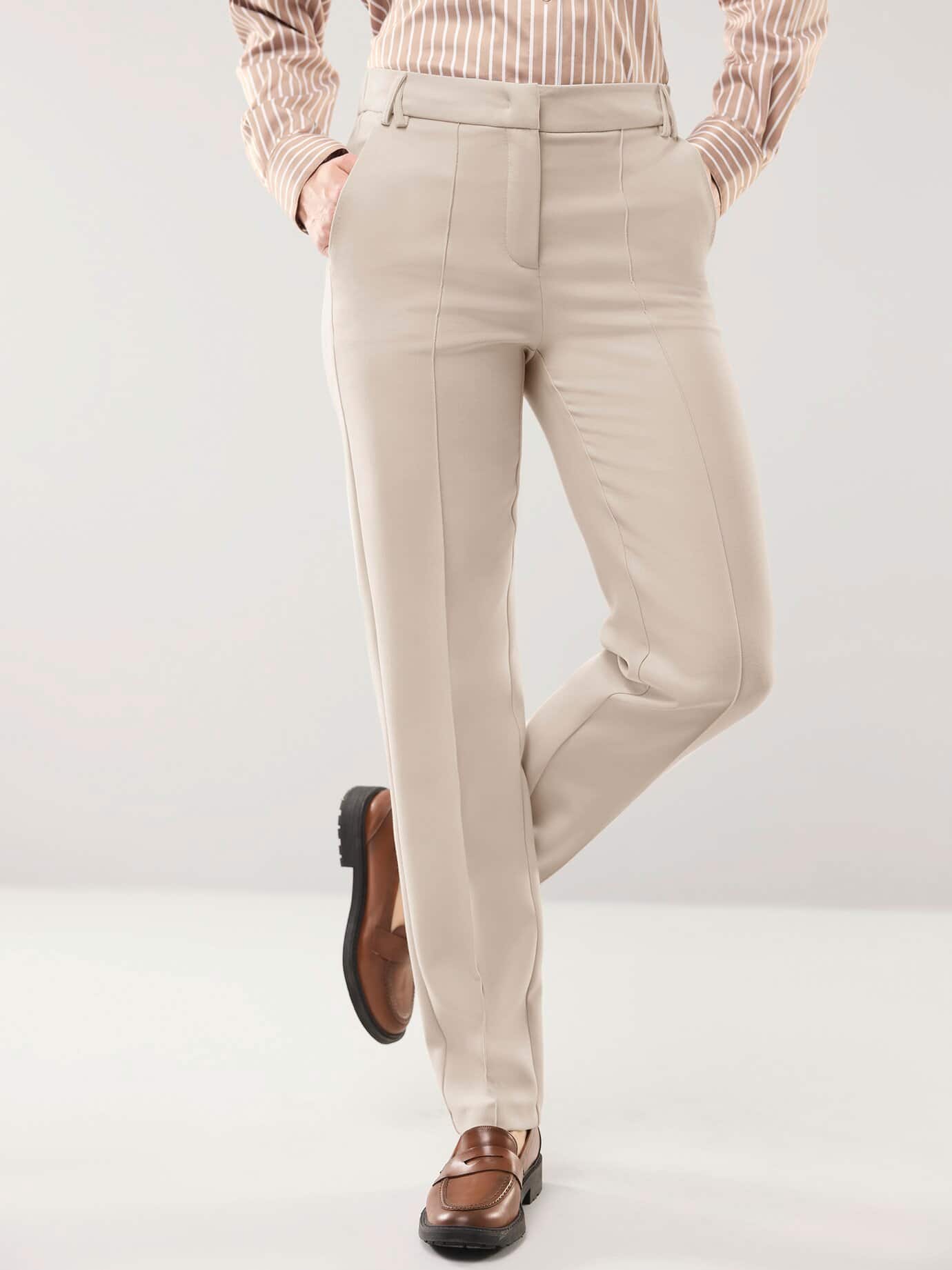 Premium Kofferhose, Regular Fit#normale Größen#Kurzgrößen#Langgrößen, Farbe Beige, 24, knitterfrei bügelfrei Damen
