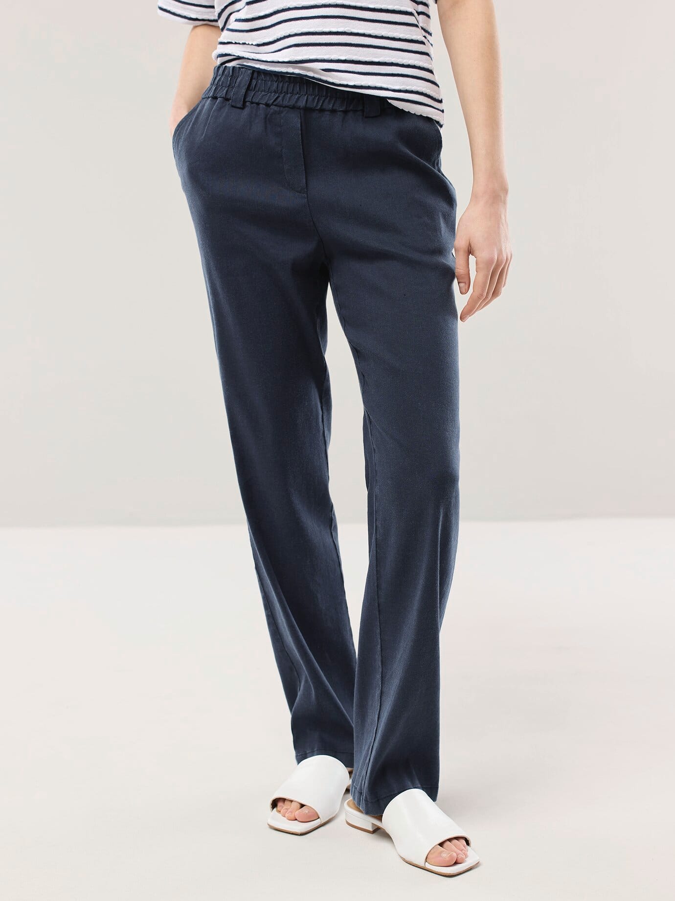 Softleinenmix-Hose Marlene, Regular Fit#normale Größen#Kurzgrößen, Farbe Blau, 46, weich und elastisch bequeme Schlupfform Damen