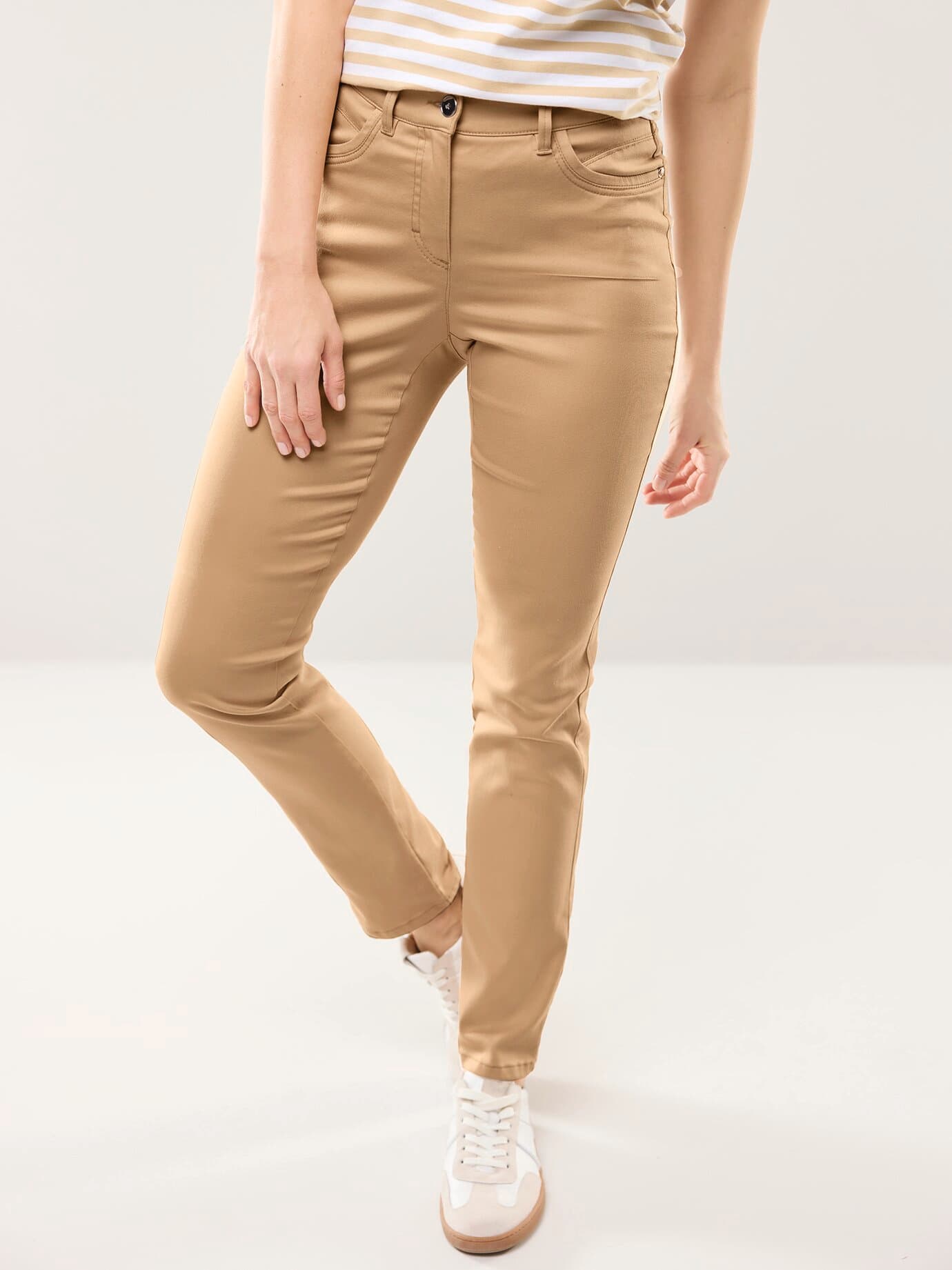 Extraglatt Baumwollhose, Regular Fit#normale Größen#Kurzgrößen#Langgrößen, Farbe Beige, 36, bügelfrei atmungsaktiv Damen