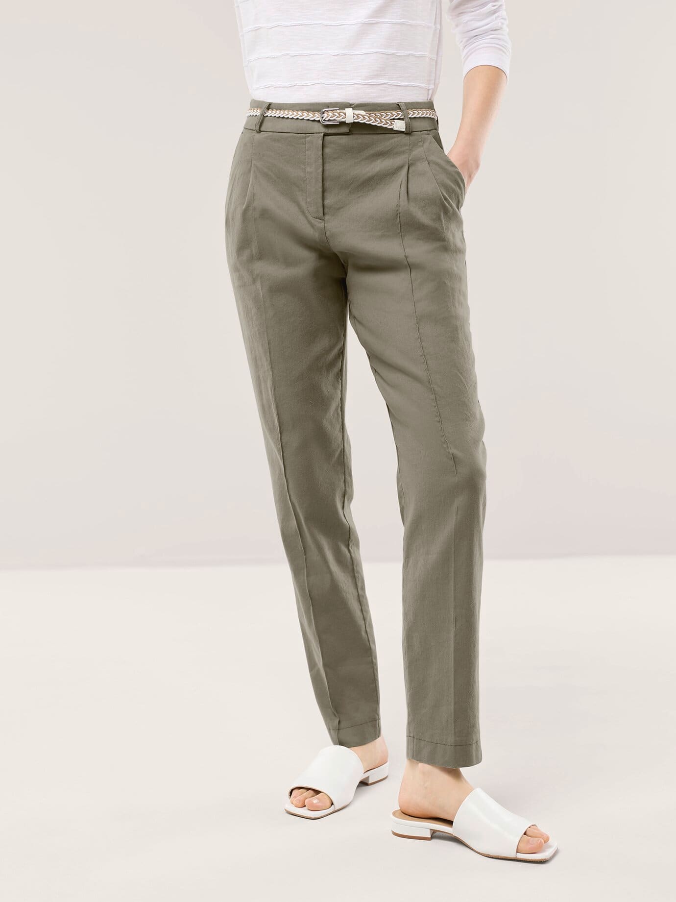Bundfaltenhose aus Leinenmix, Regular Fit#normale Größen#Kurzgrößen, Farbe Grün, 24, soft und elastisch permanente Bügelfalte Damen
