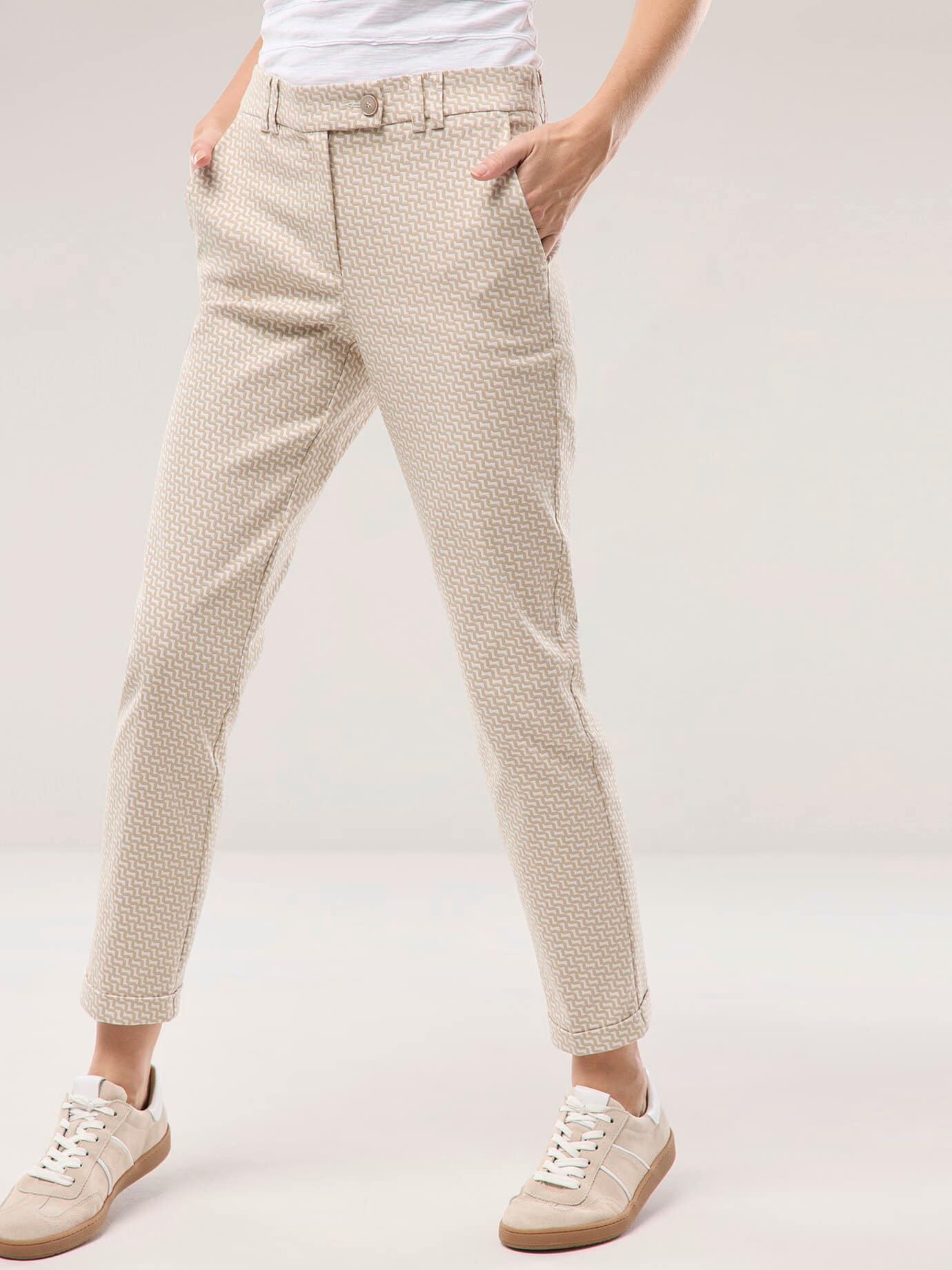Kombi Jacquardhose, Regular Fit#normale Größen#Kurzgrößen, Farbe Beige, 21, hautfreundliche Baumwolle bequem durch Elasthan Damen