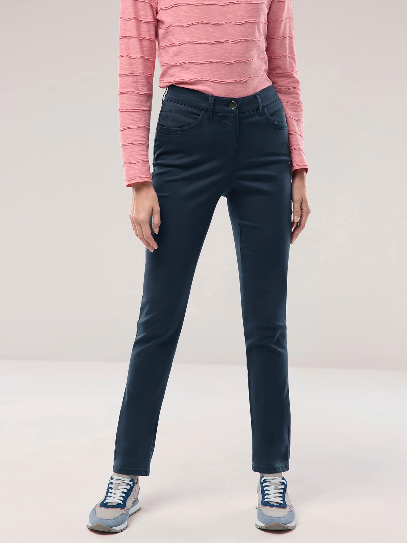 Extraglatt Baumwollhose, Regular Fit#normale Größen#Kurzgrößen#Langgrößen, Farbe Blau, 44, bügelfrei atmungsaktiv Damen