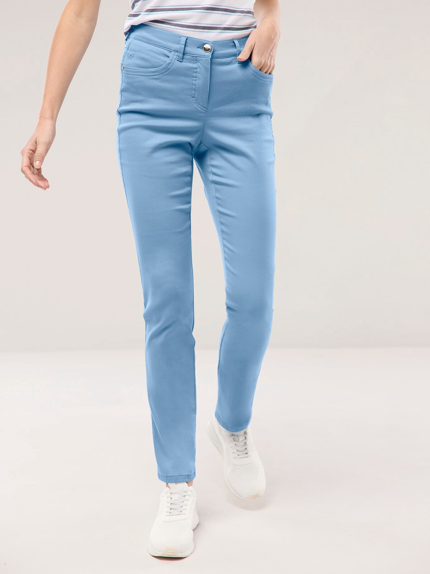 Extraglatt Baumwollhose, Regular Fit#normale Größen#Kurzgrößen#Langgrößen, Farbe Blau, 88, bügelfrei atmungsaktiv Damen