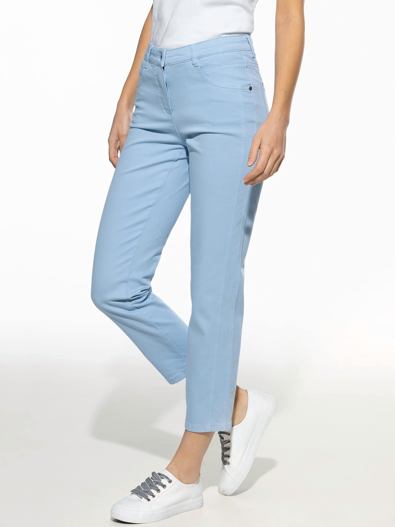 Baumwollhose Figurwunder FF, Feminine Fit#normale Größen#Kurzgrößen, Farbe Blau, 40, mit Bauchweg-Funktion vorverlegte Seitennaht Damen