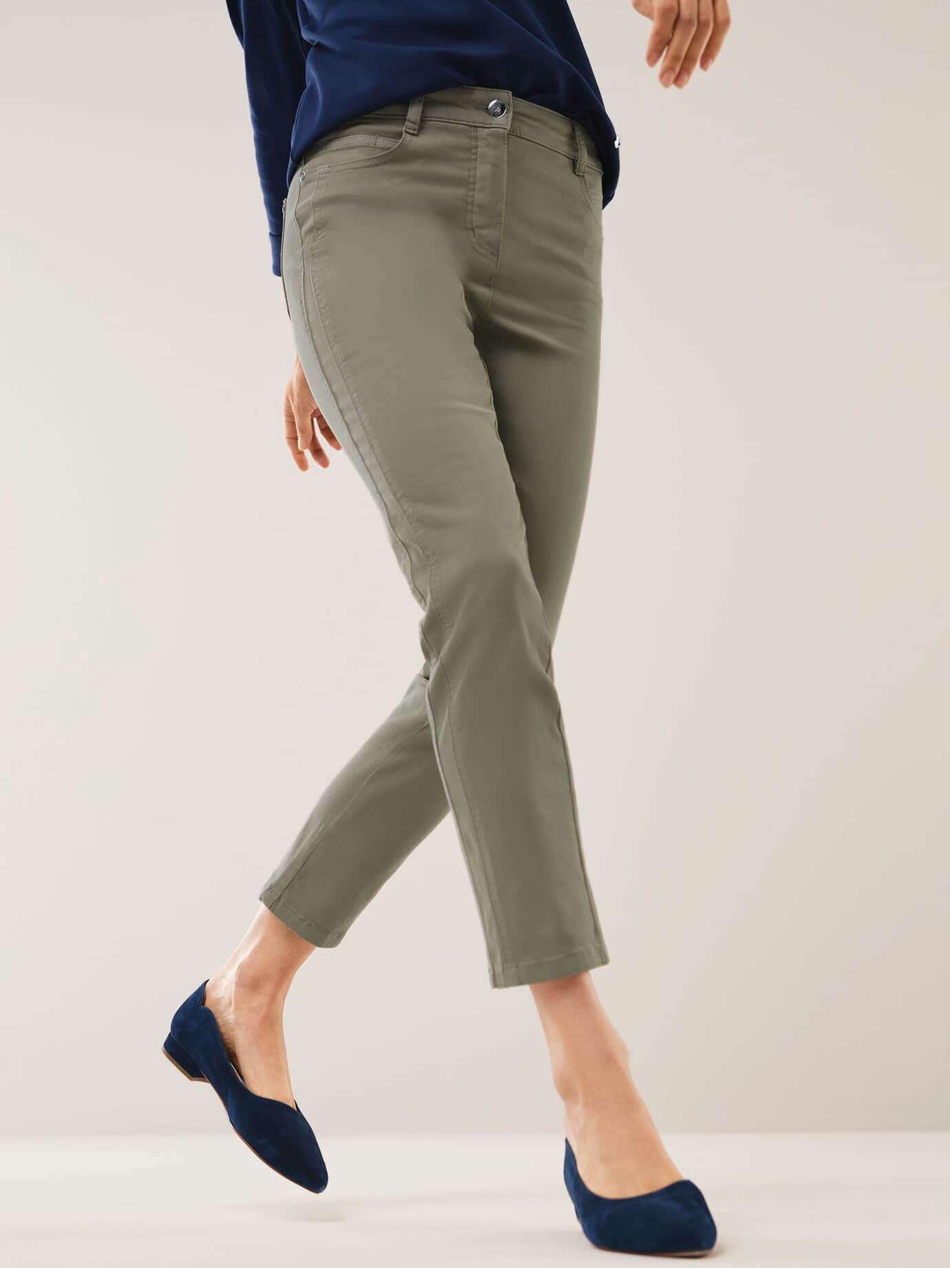 Baumwollhose Figurwunder FF, Feminine Fit#normale Größen#Kurzgrößen, Farbe Grün, 44, mit Bauchweg-Funktion vorverlegte Seitennaht Damen