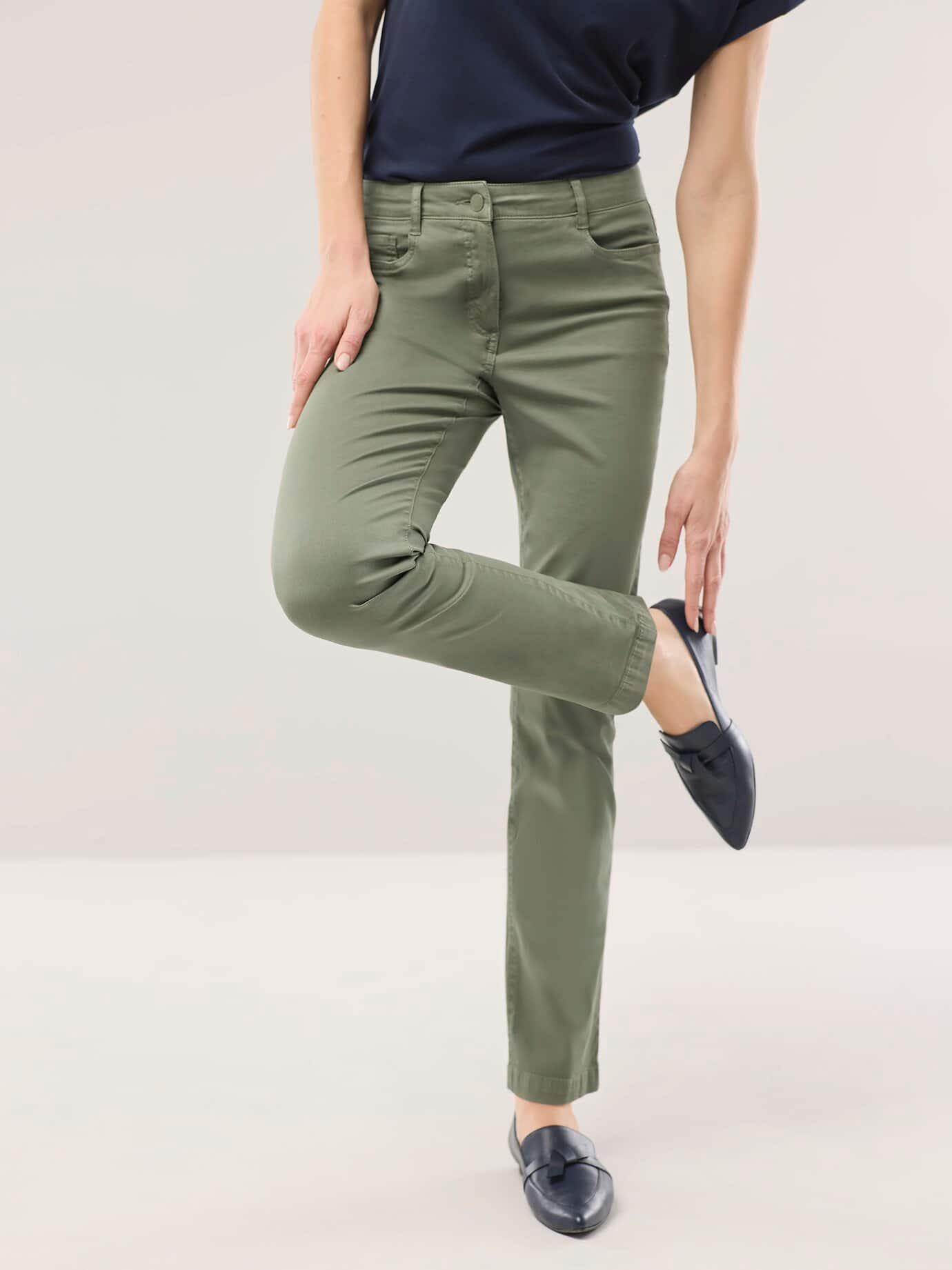 Walbusch Baumwollhose Supersoft, noch offen: Filter Passform#noch offen: Größenlauf, Farbe Grün, 48, Powerstretch-Qualität softes Material Damen
