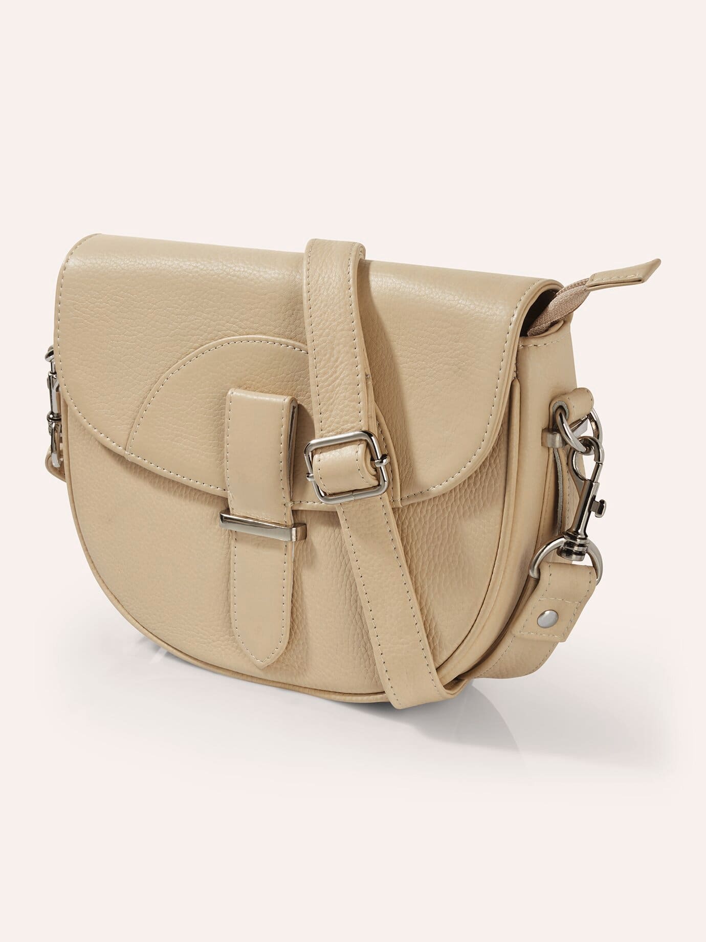 Leder Handtasche, , Farbe Beige, 01, genarbtes Rindleder mit Reißverschluss verschließbar Damen
