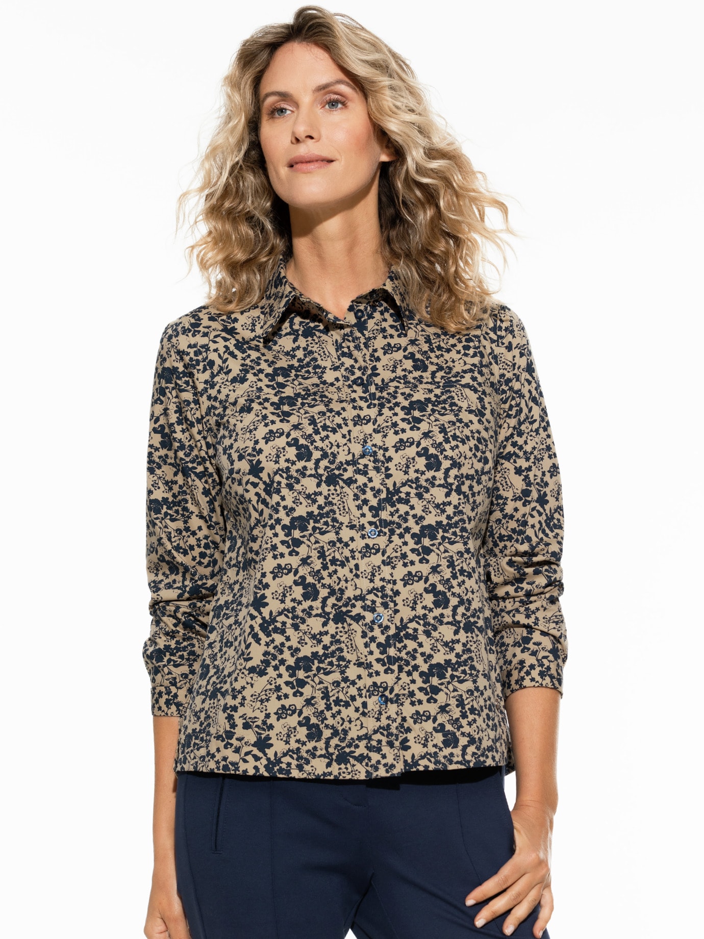 Boxi-Bluse Millefleurs Blume Safaribeige