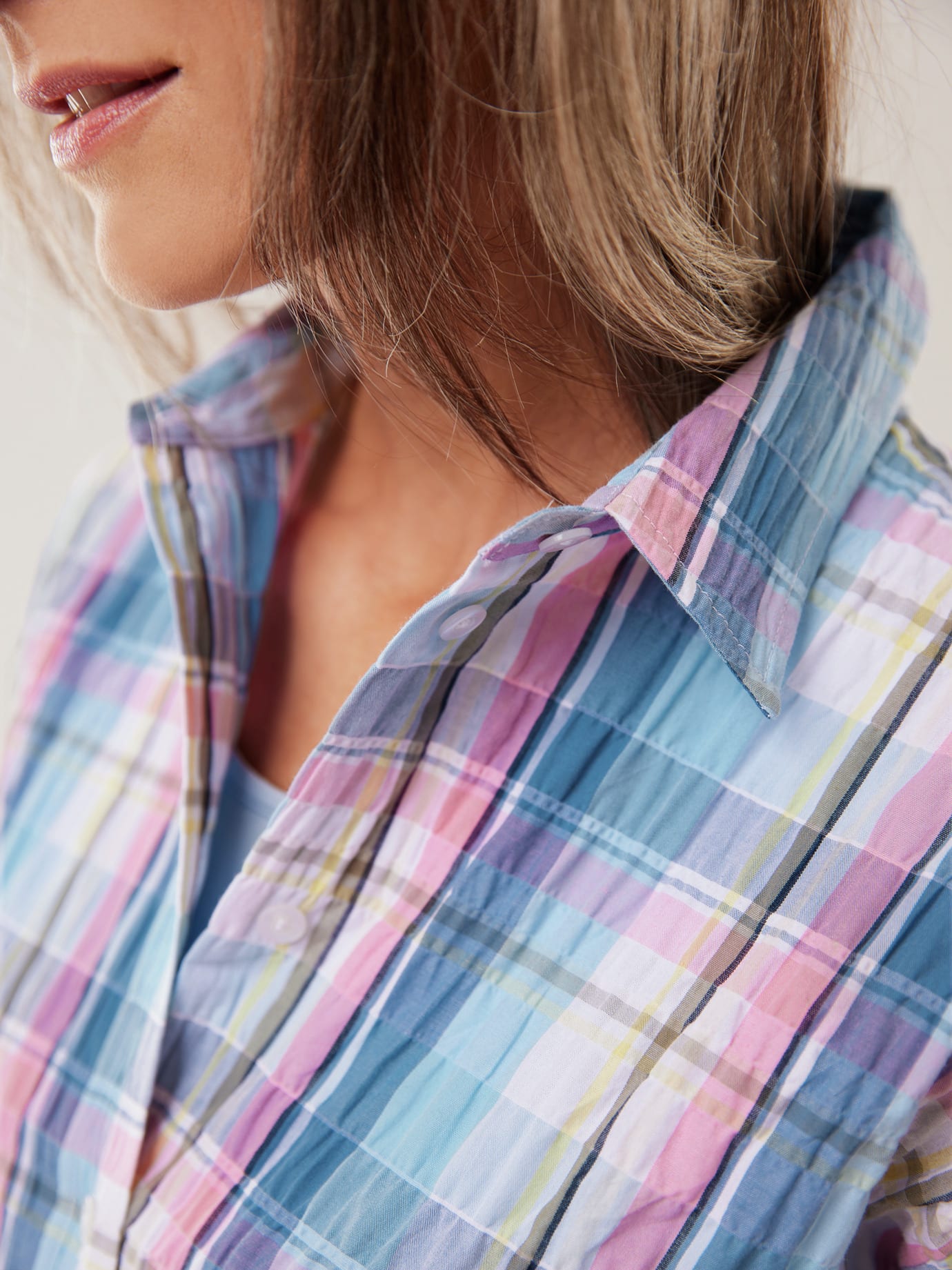 Walbusch Seersucker Shirt Blouse Blue 38 2