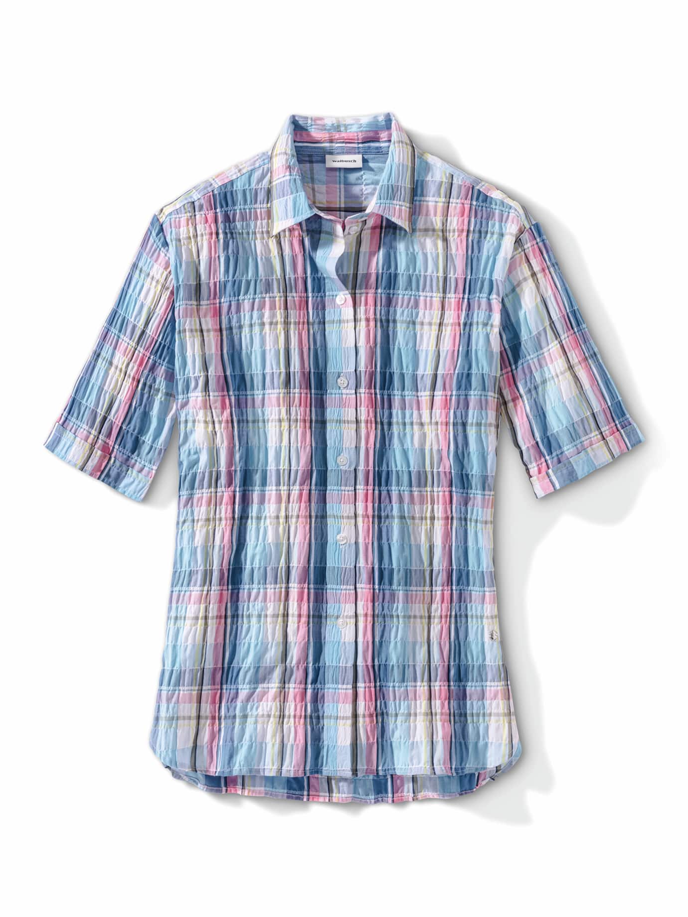 Walbusch Seersucker Shirt Blouse Blue 38 3