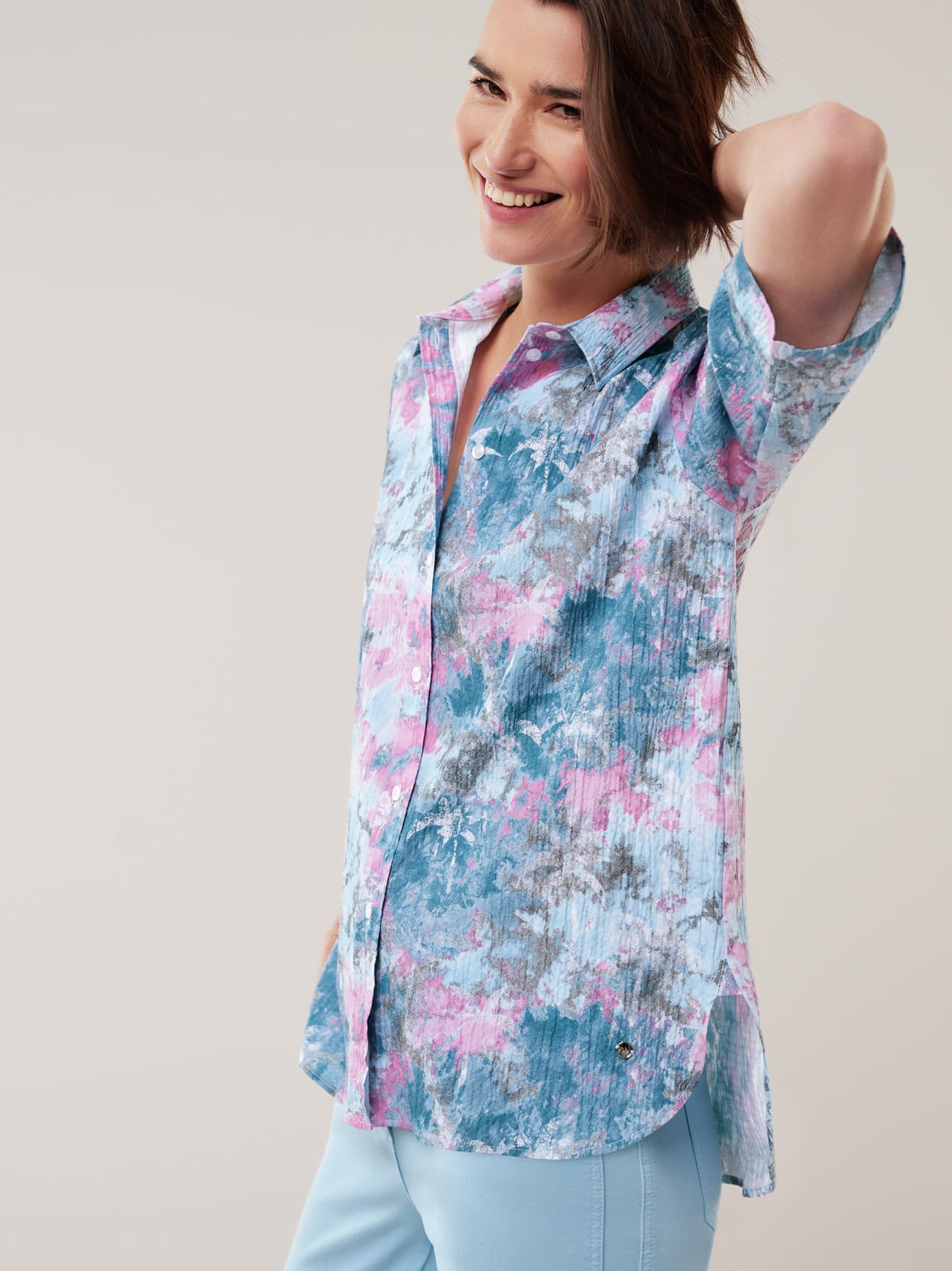 Walbusch Seersucker Shirt Blouse Blue 38 6
