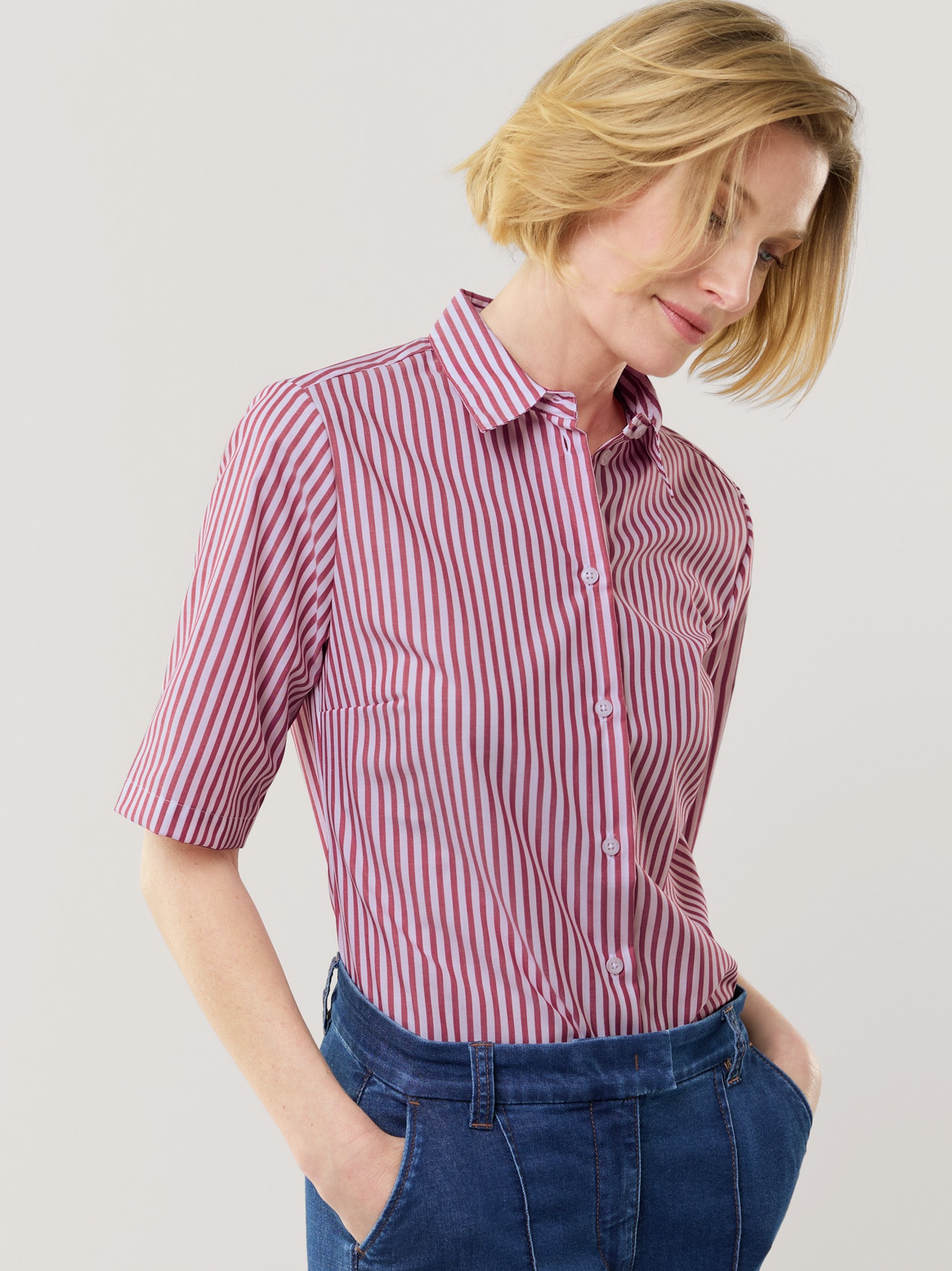 Extraglatt-Hemdbluse Everyday Streifen Dunkelrot