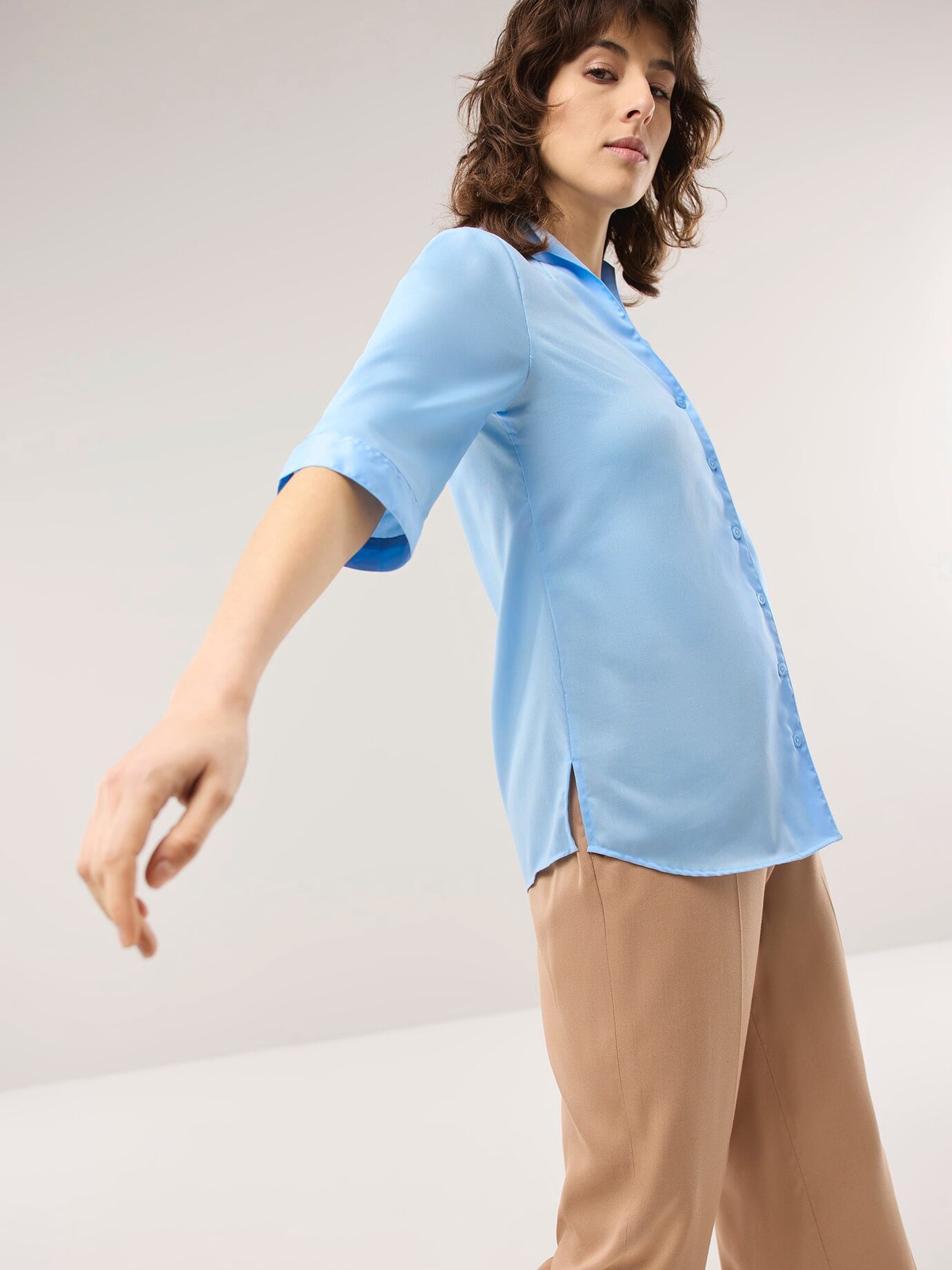 Walbusch Extraglatt Blouse Cup Collar Blue 44 2