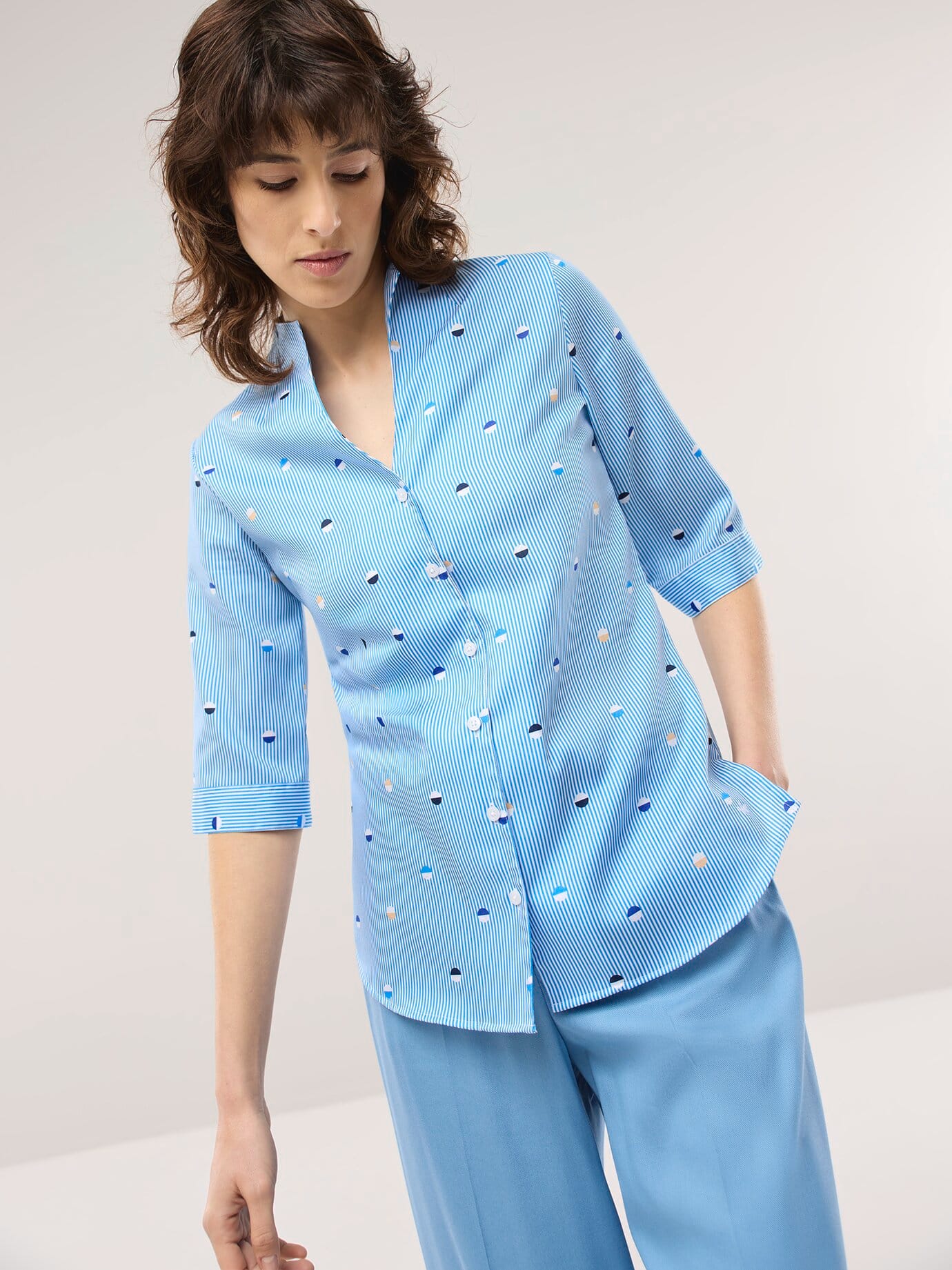 Walbusch Extraglatt Blouse Cup Collar Blue 44 10