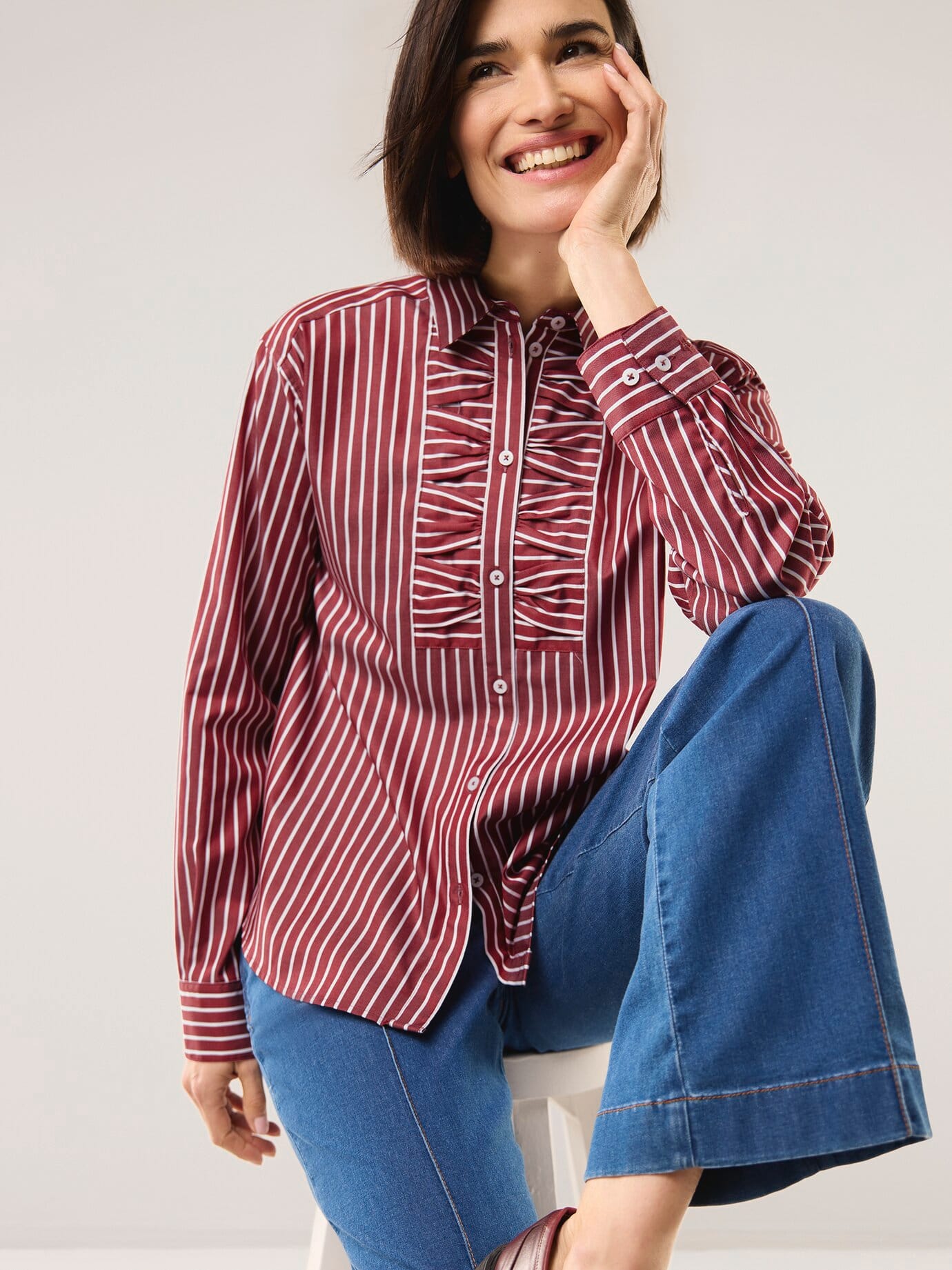 Walbusch Pleated Insert Shirt Blouse Red 38 2