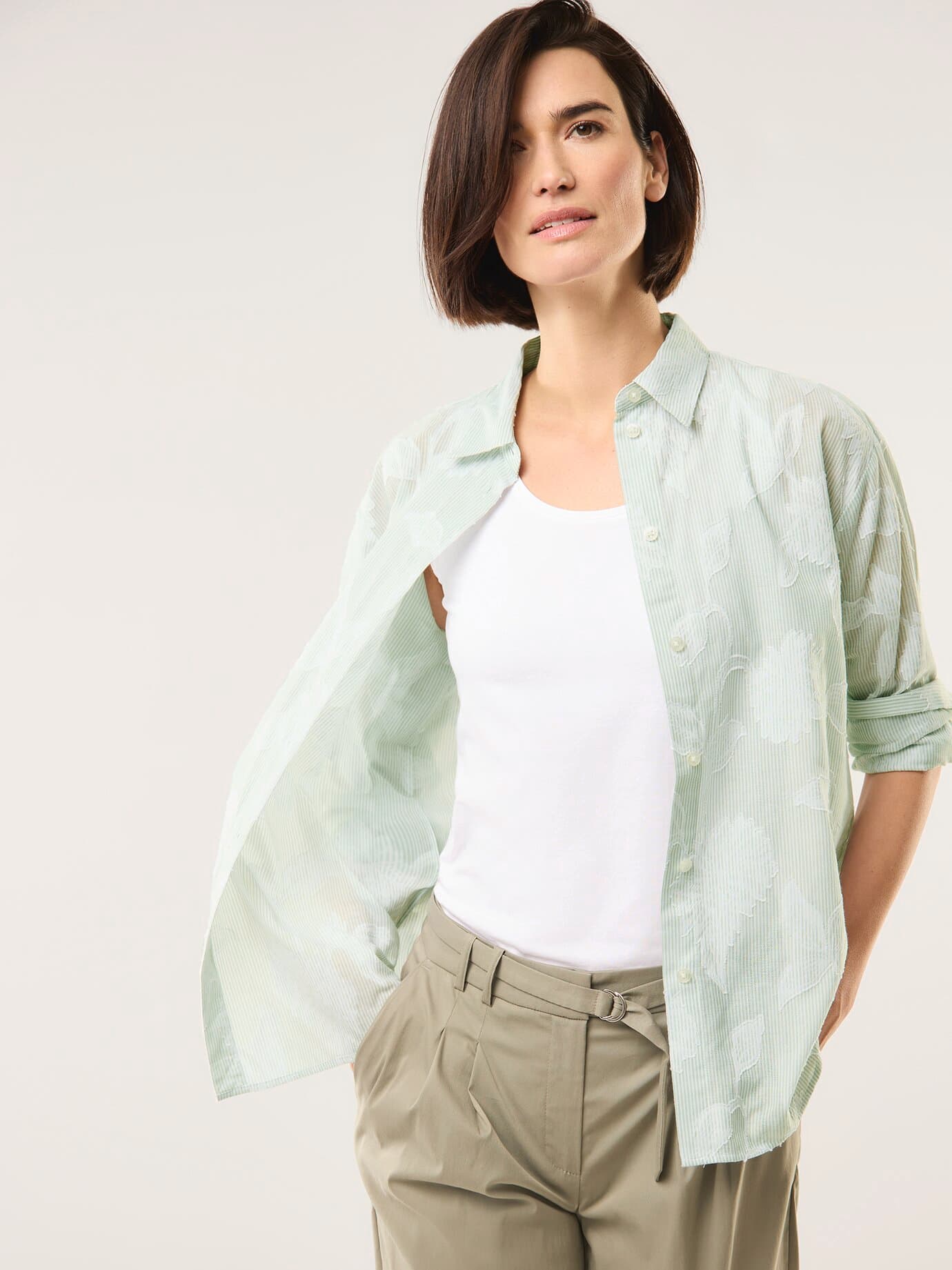 Walbusch Striped Cotton Shirt Green 48 2