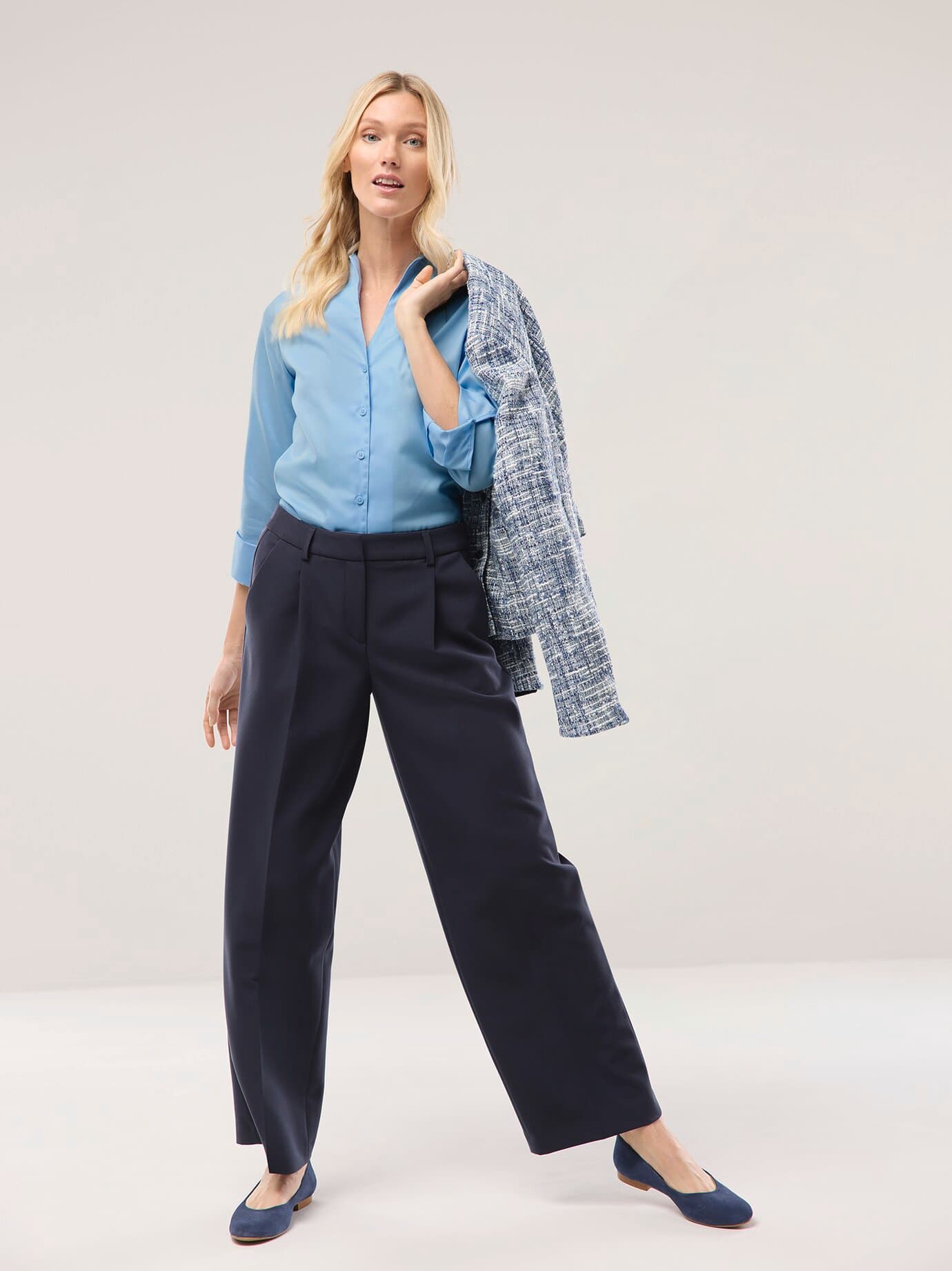 Walbusch Extraglatt Blouse Cup Collar Blue 44 6