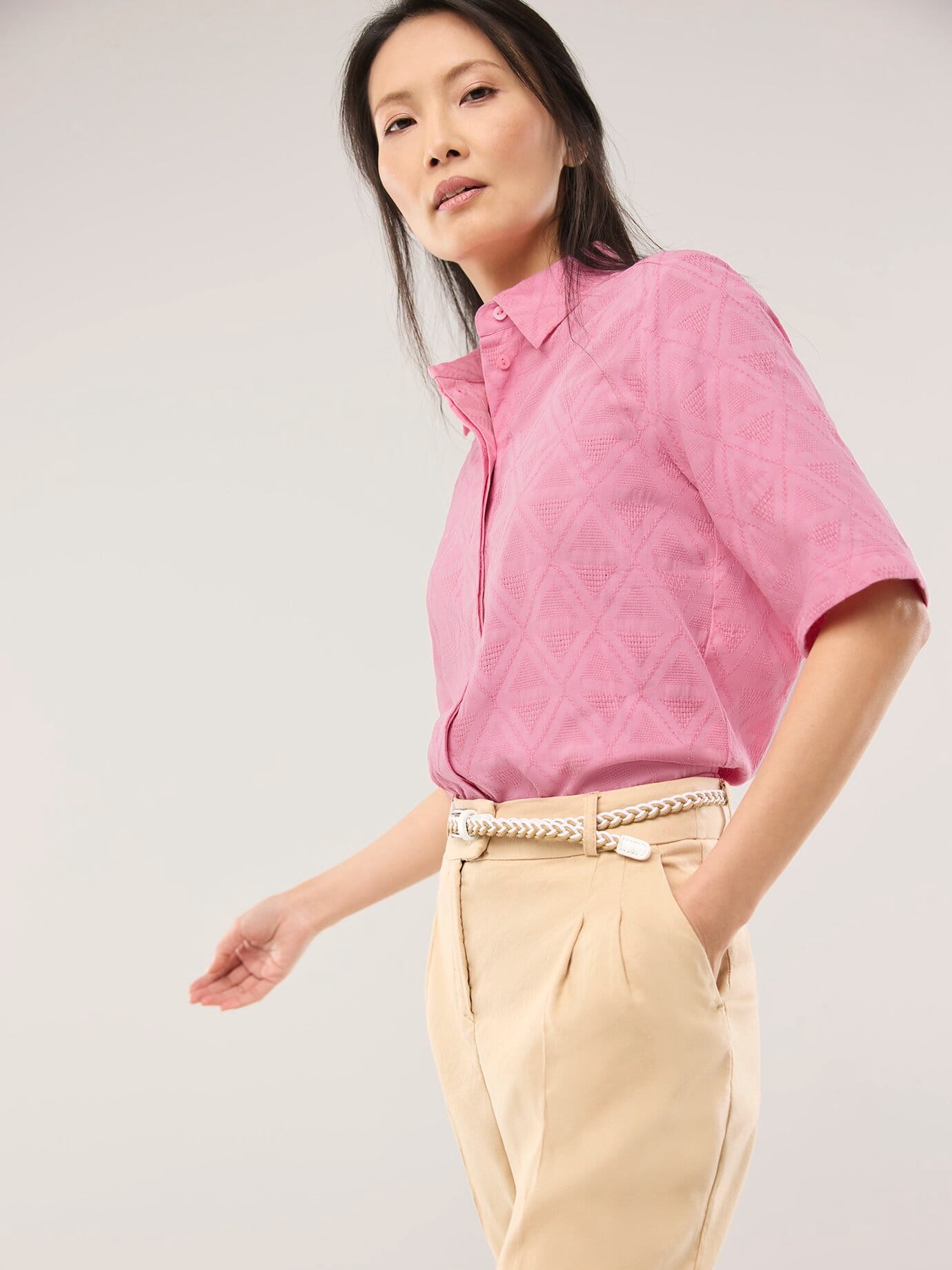 Walbusch Viscose Jacquard Shirt Blouse Pink 36 2