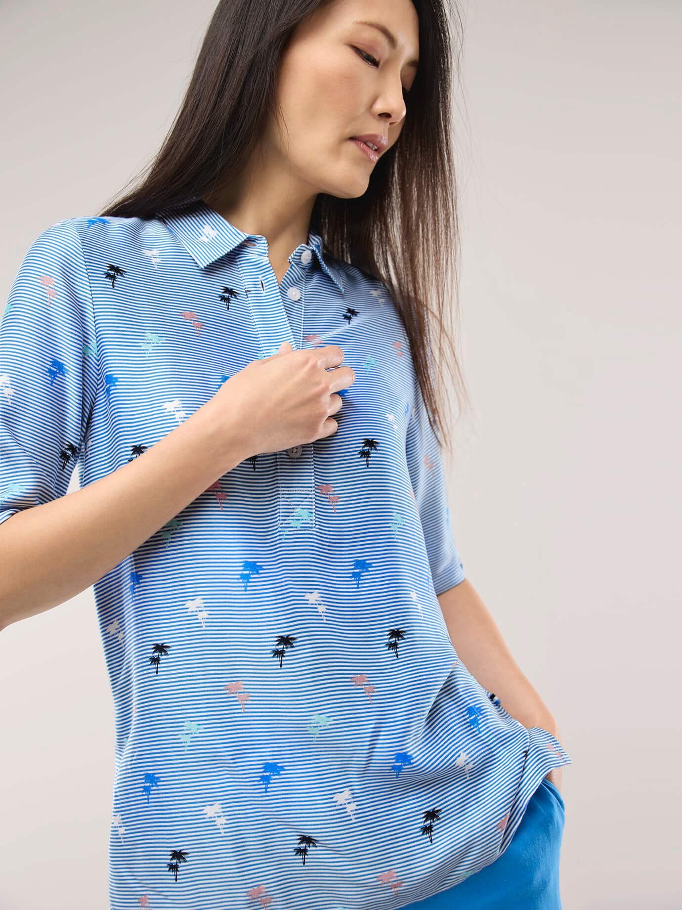 Walbusch Polo Blouse Viscose Blue 36 6
