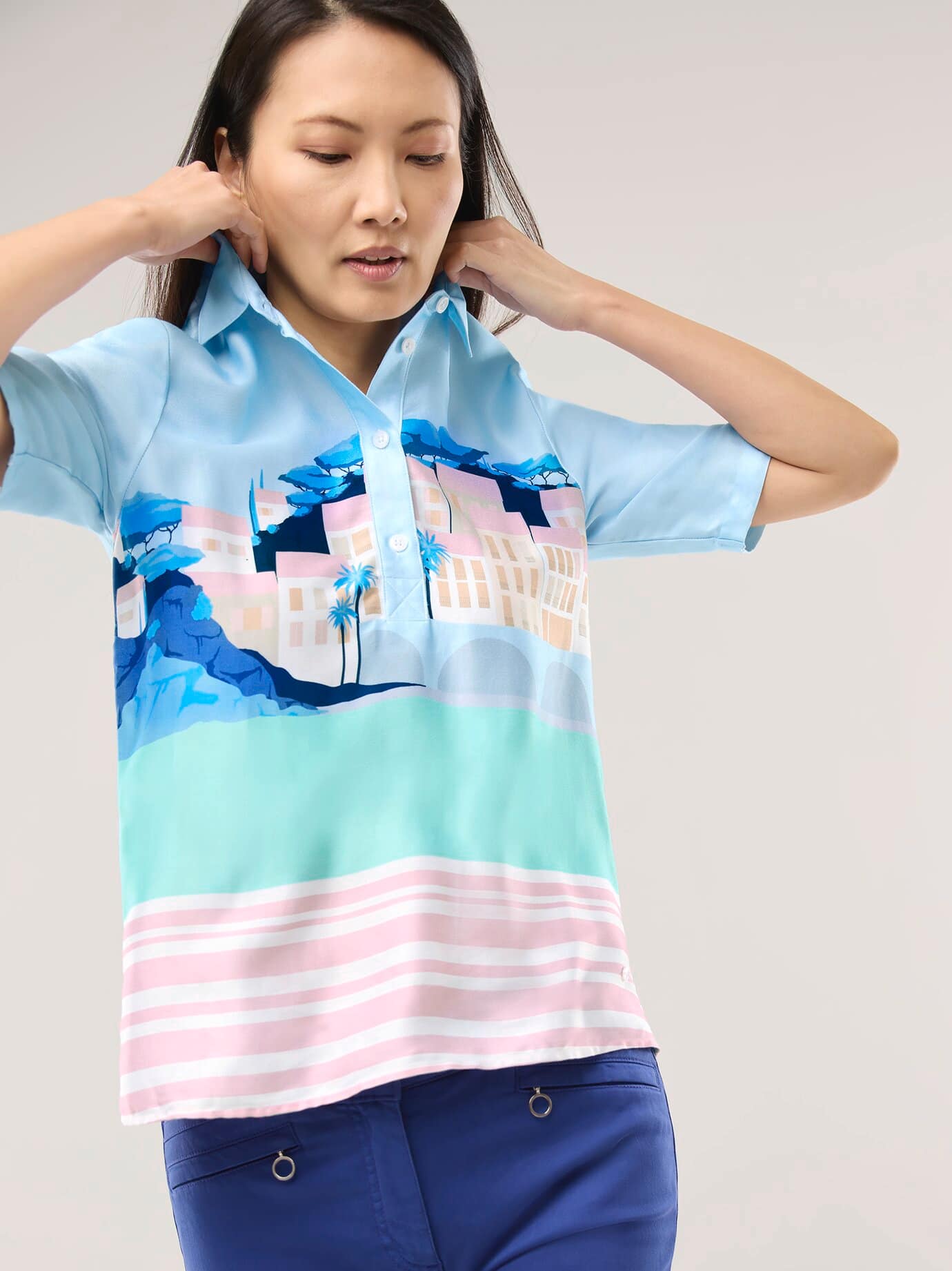 Walbusch Polo Blouse Viscose Blue 36 2