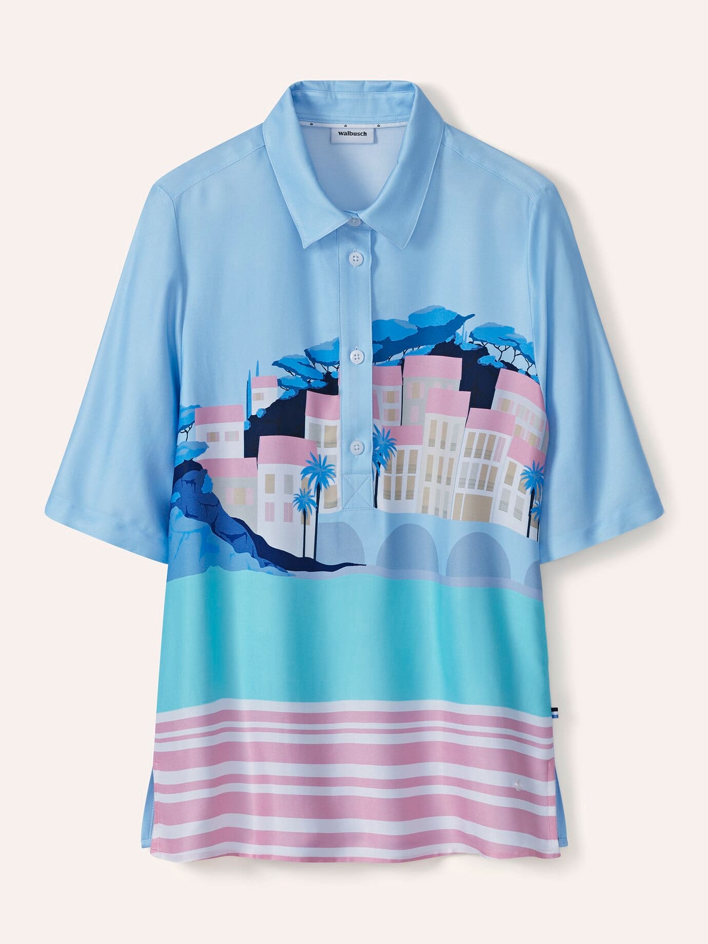 Walbusch Polo Blouse Viscose Blue 36 3