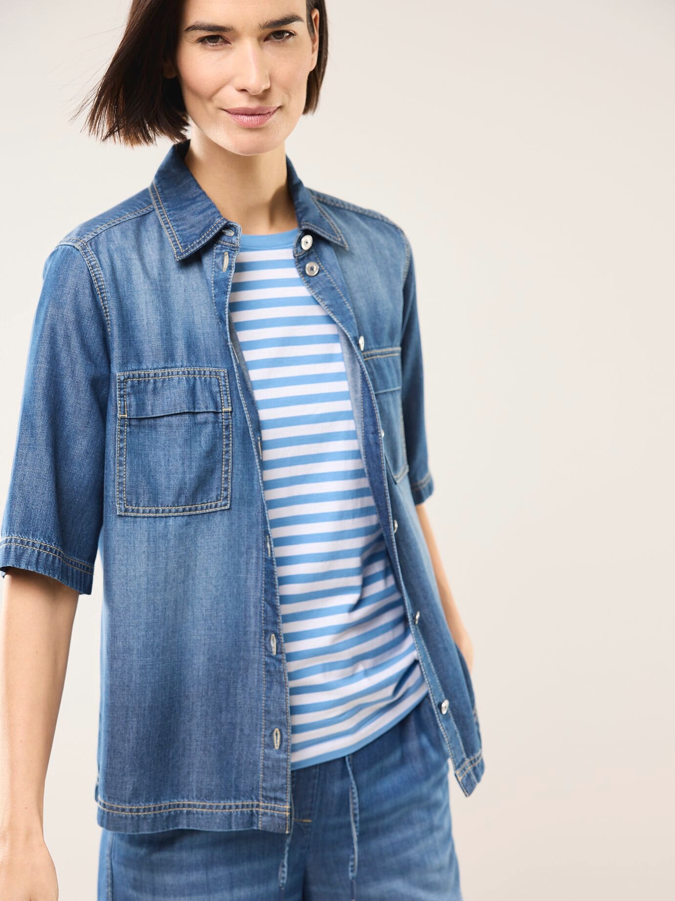 Jeans Hemdbluse, noch offen: Filter Passform#noch offen: Größenlauf, Farbe Blau, 48, temperaturausgleichend moderne Waschung Damen