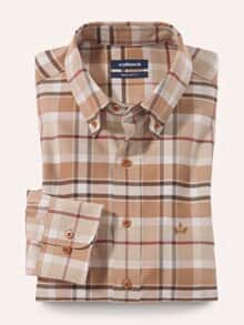 Hemd aus angerautem Baumwoll-Twill Karo Camel